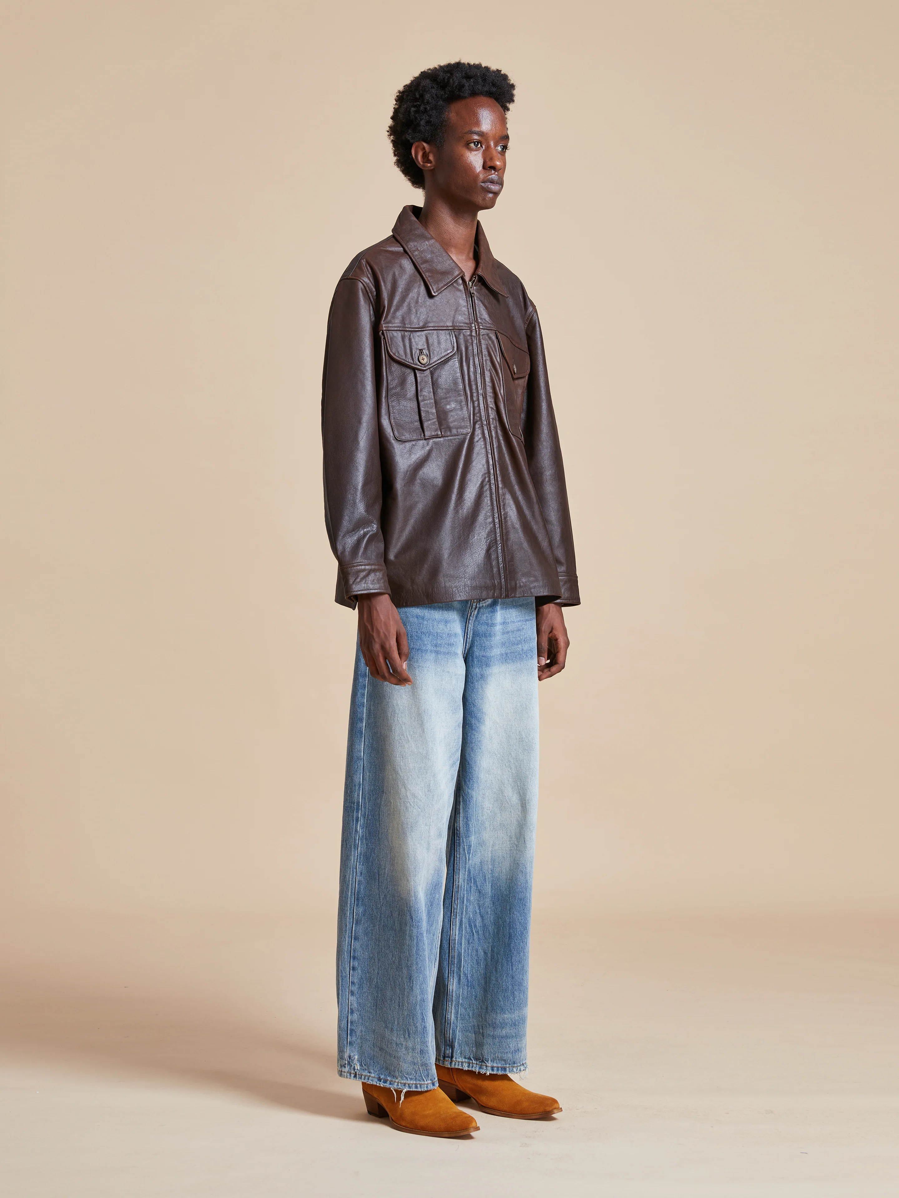 Sepia Leather Overshirt - Image 9