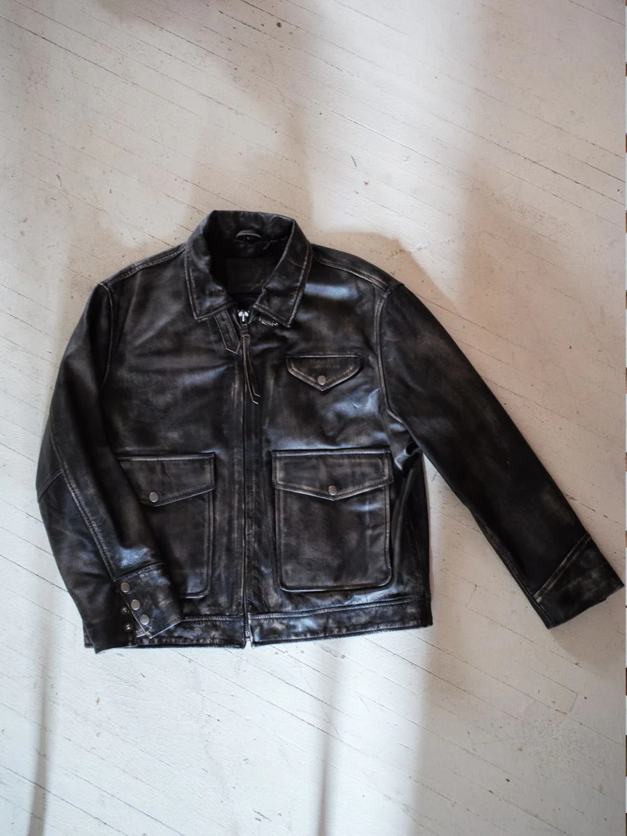 Distressed Leather Pocket Jacket - Image 10