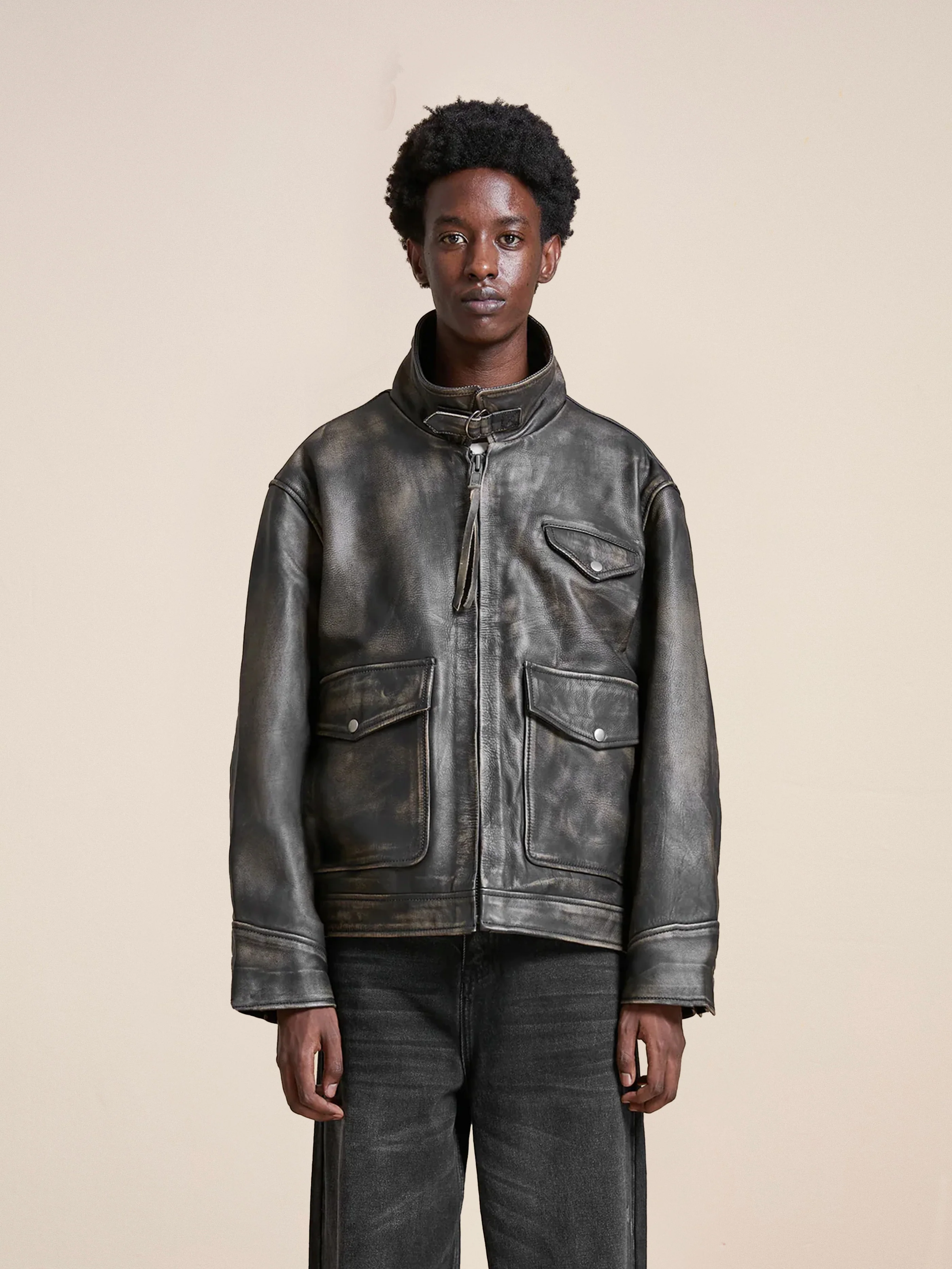 Distressed Leather Pocket Jacket - Image 12