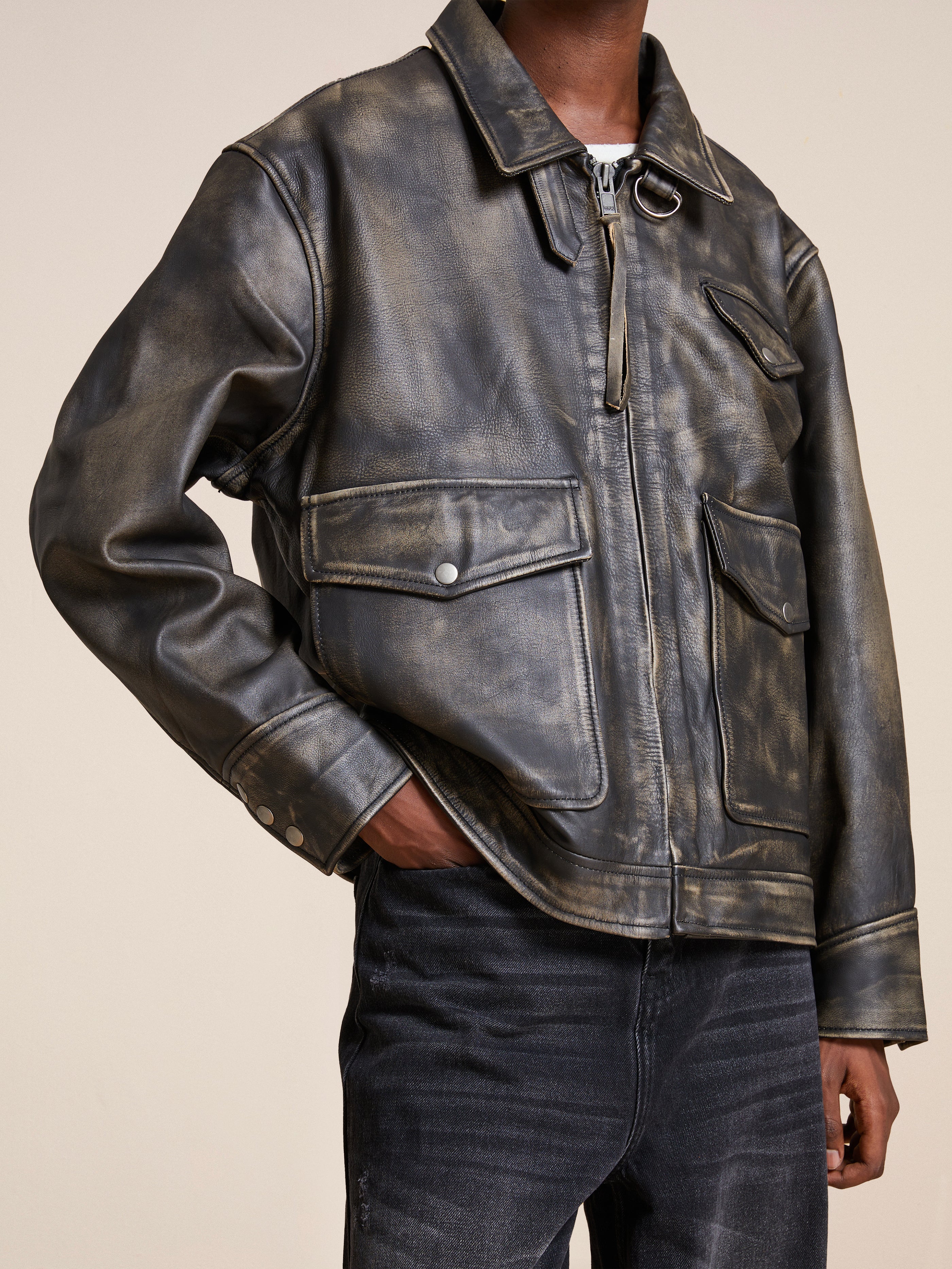 Distressed Leather Pocket Jacket - Image 13