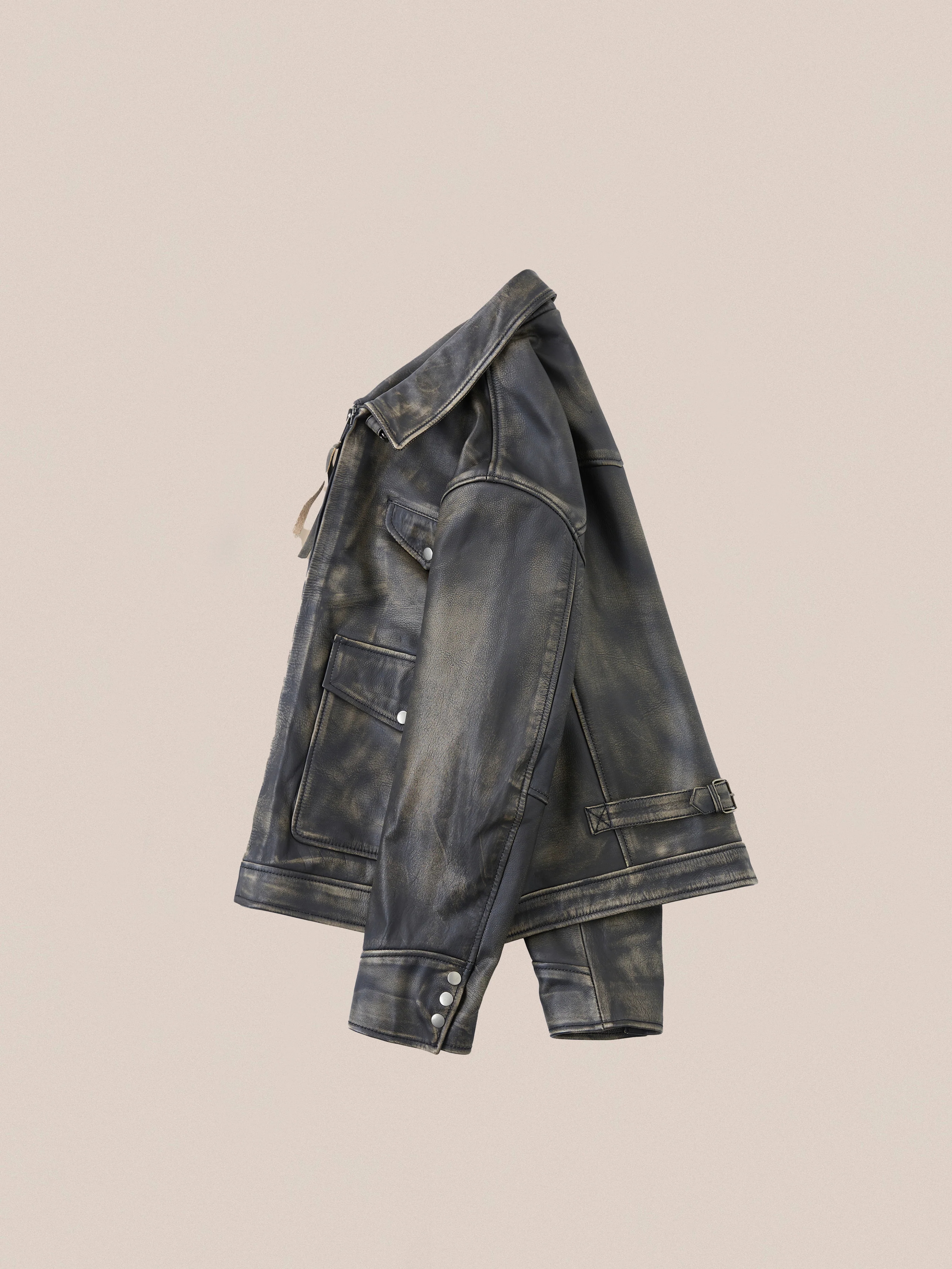 Distressed Leather Pocket Jacket - Image 15