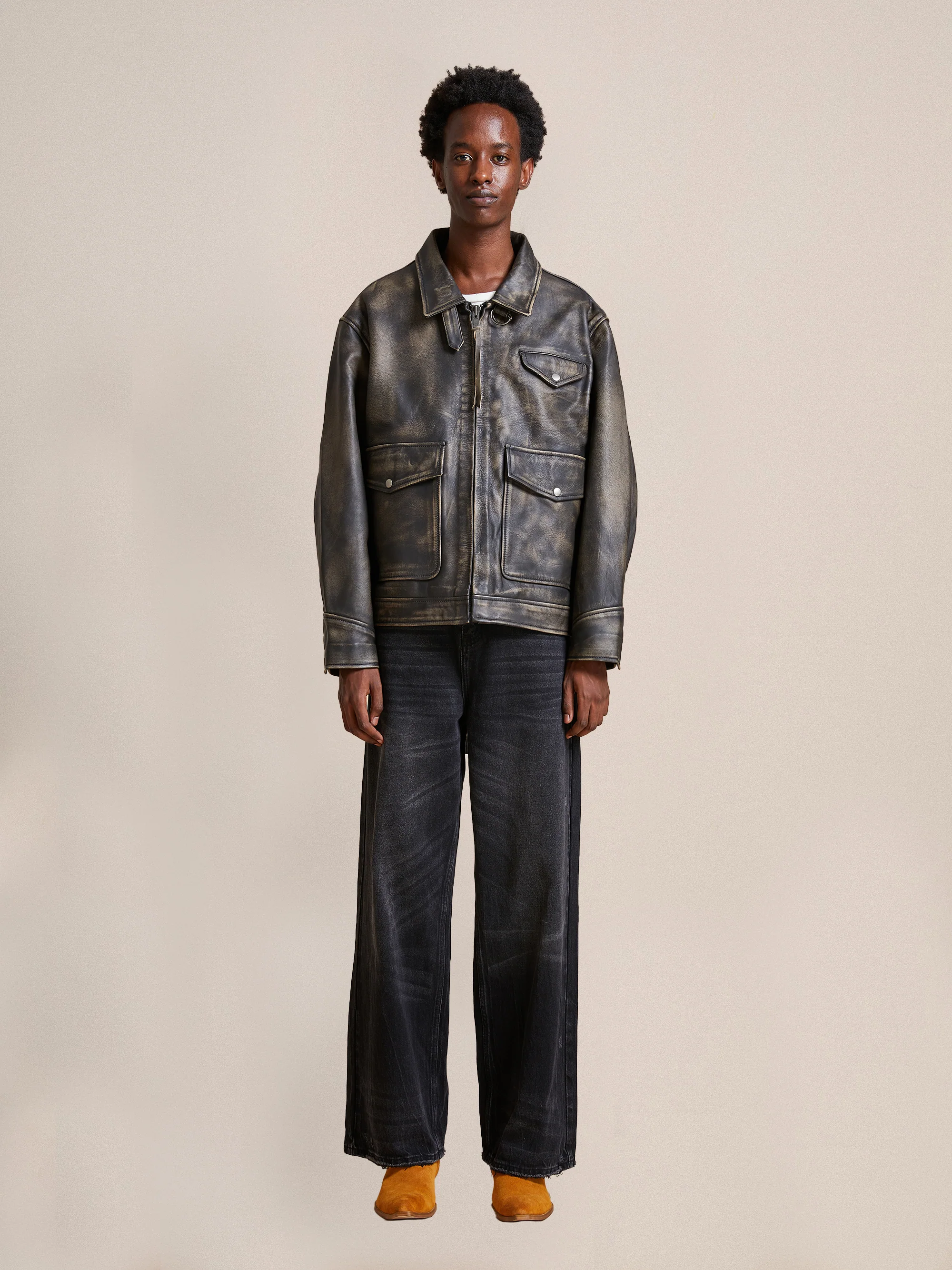 Distressed Leather Pocket Jacket - Image 18