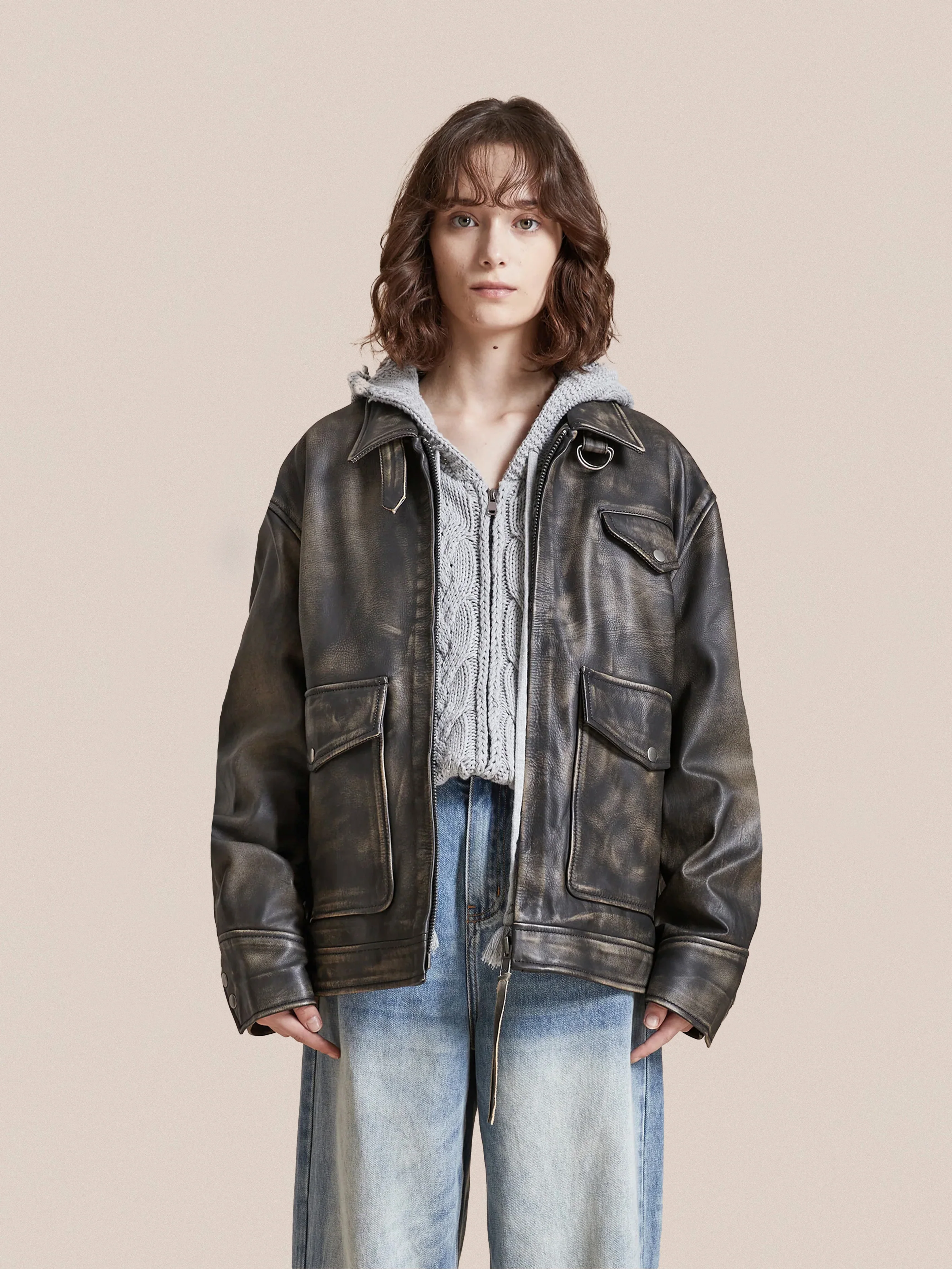 Distressed Leather Pocket Jacket - Image 19