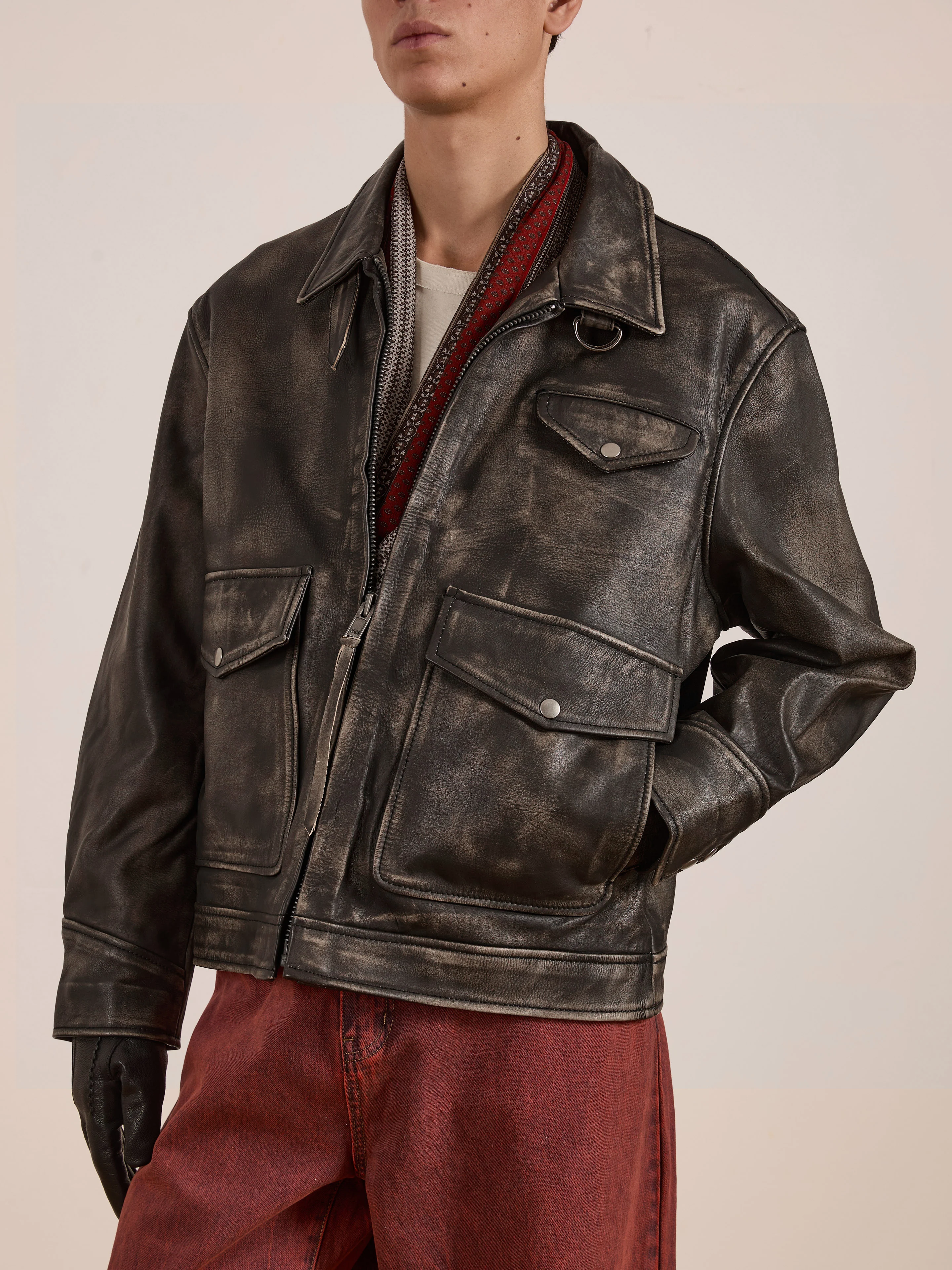 Distressed Leather Pocket Jacket - Image 3