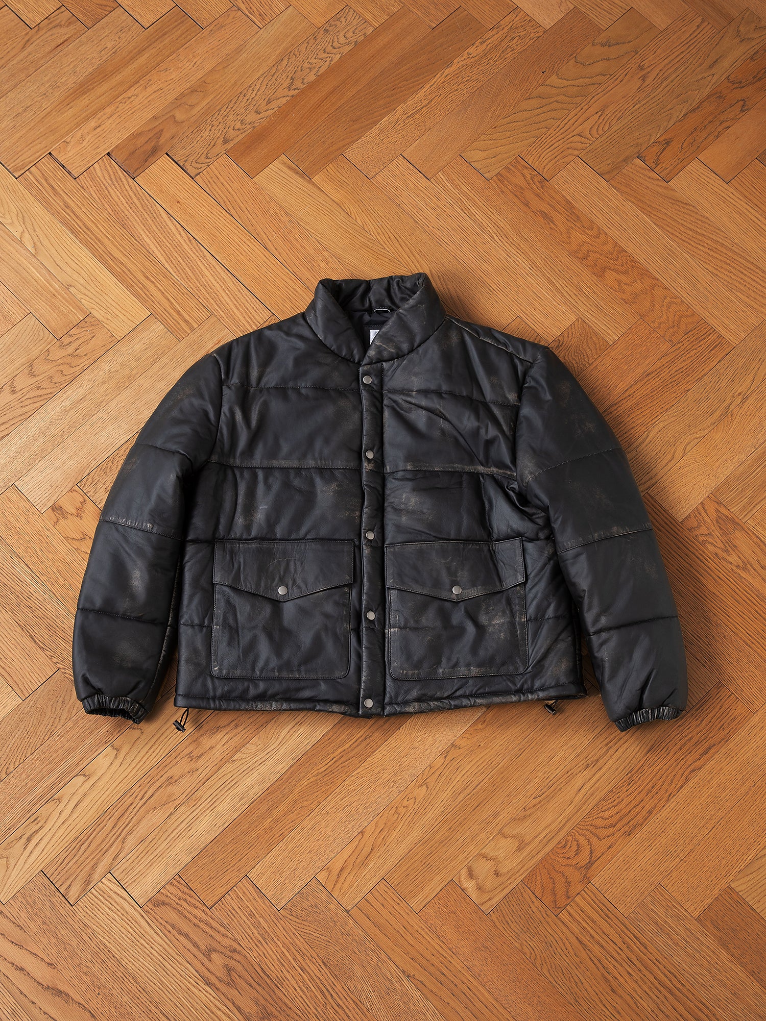 Leather Distressed Puffer Jacket - Image 10