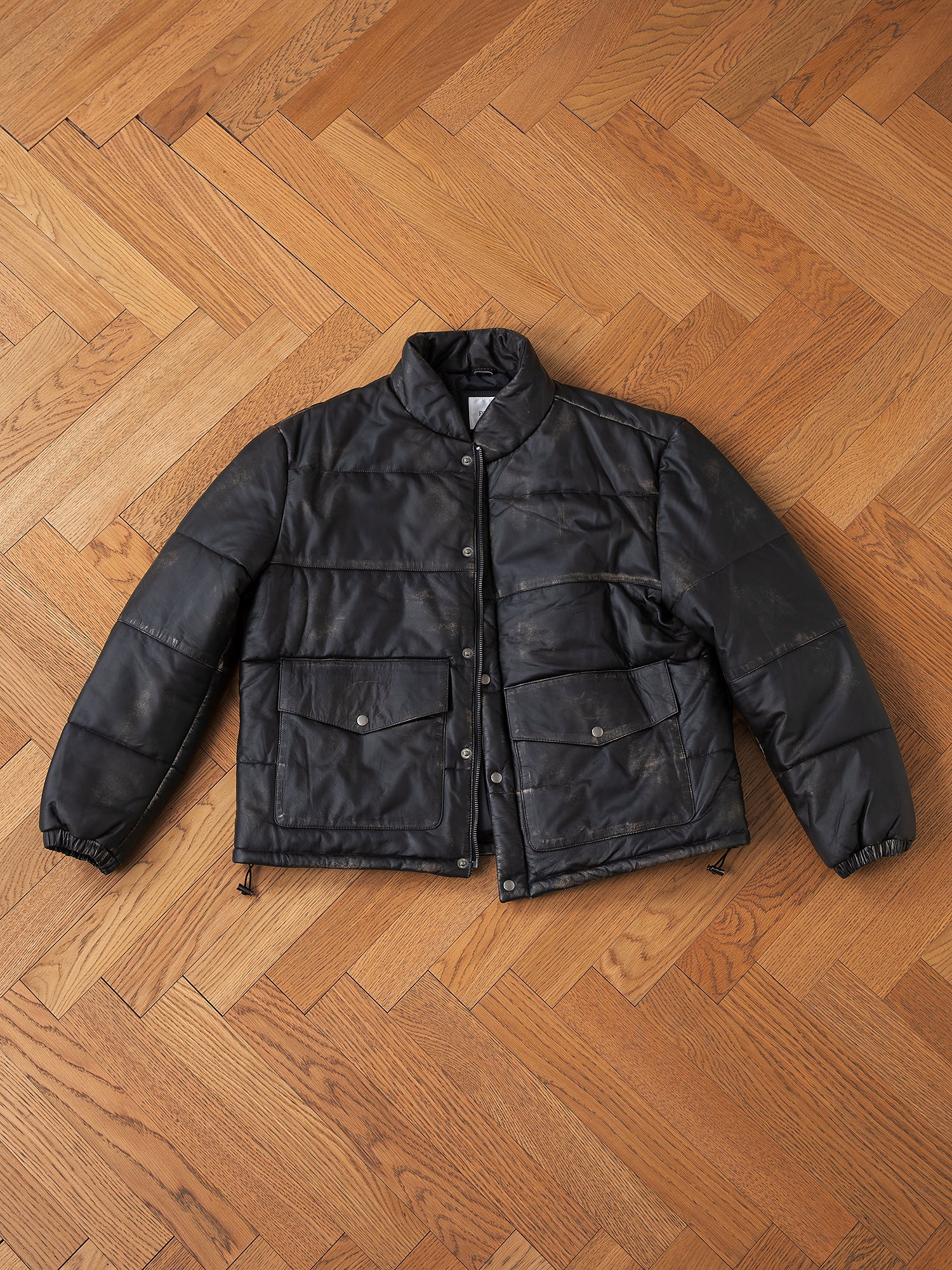 Leather Distressed Puffer Jacket - Image 11