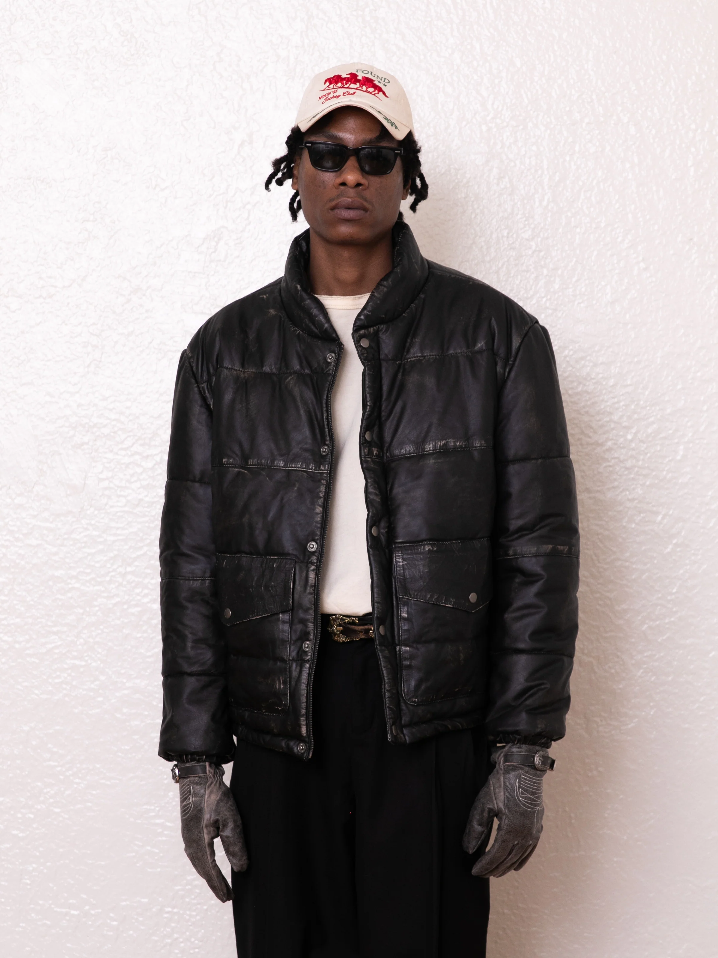 Leather Distressed Puffer Jacket - Image 13
