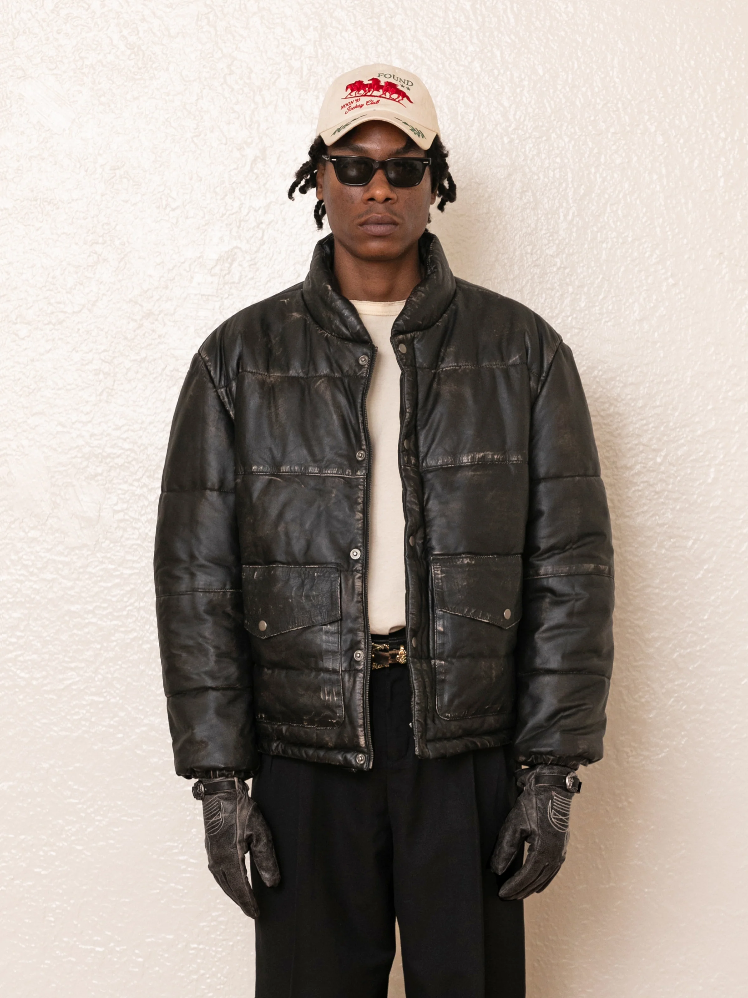 Leather Distressed Puffer Jacket - Image 3