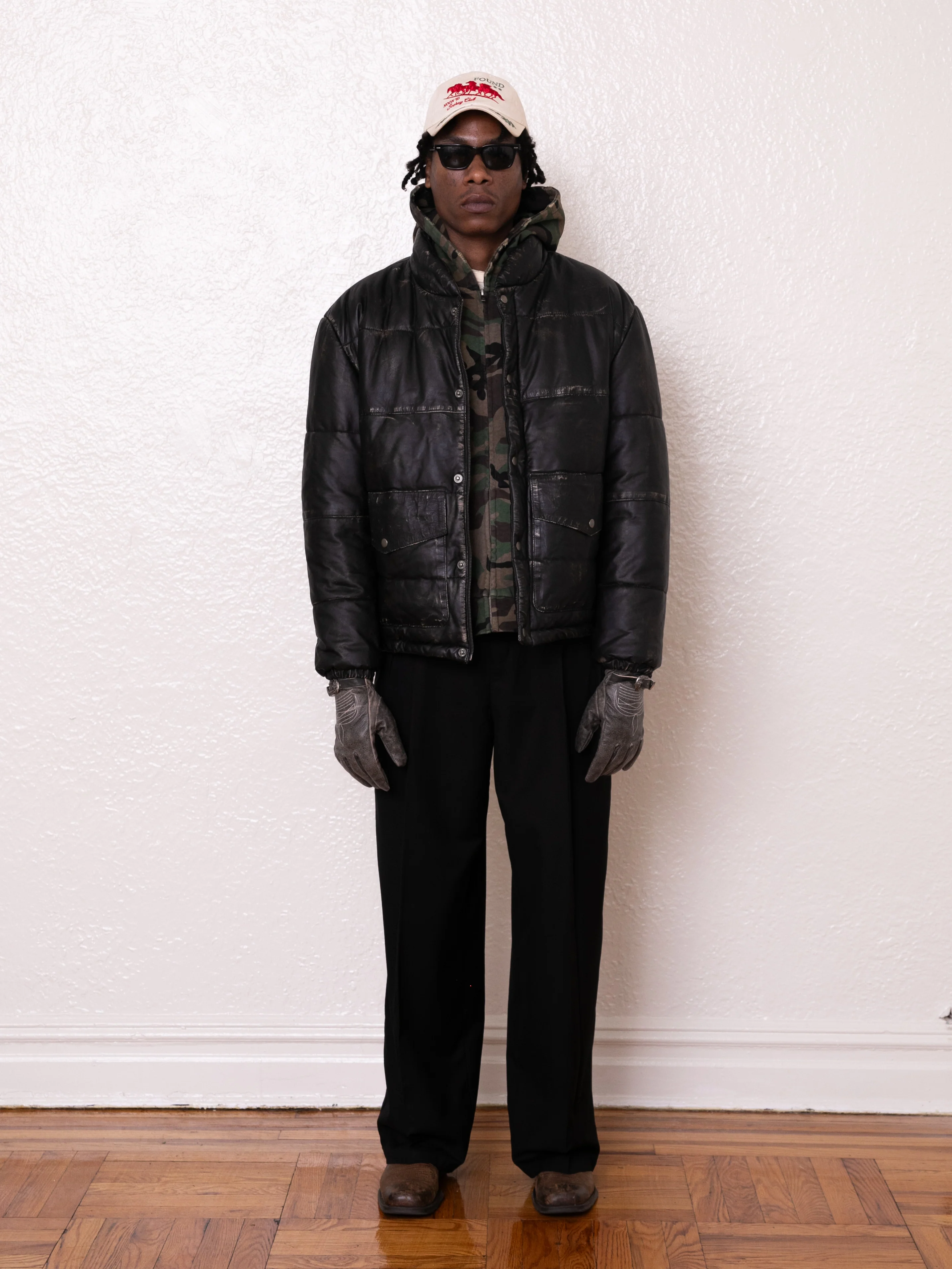 Leather Distressed Puffer Jacket - Image 4