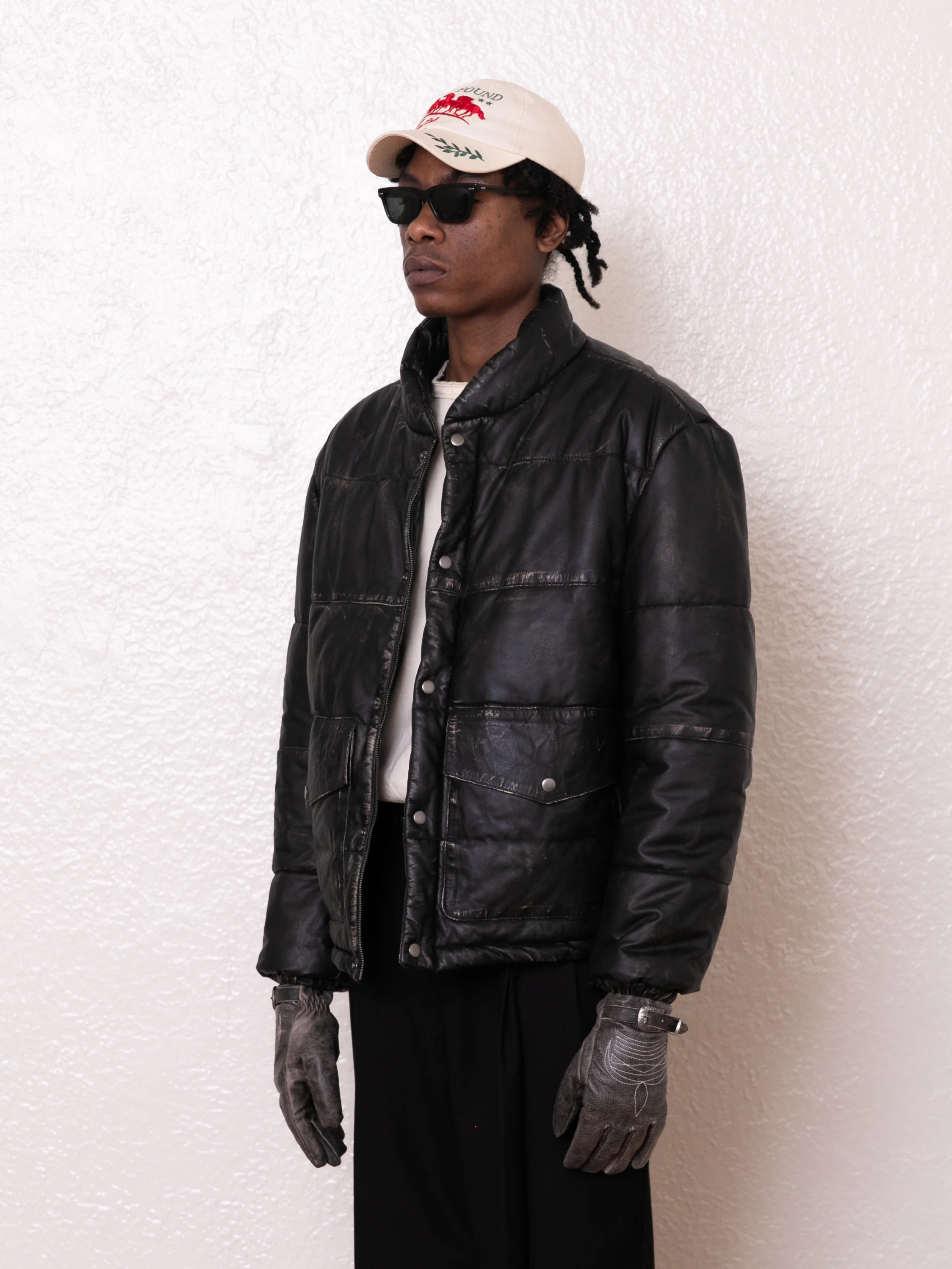 Leather Distressed Puffer Jacket - Image 5