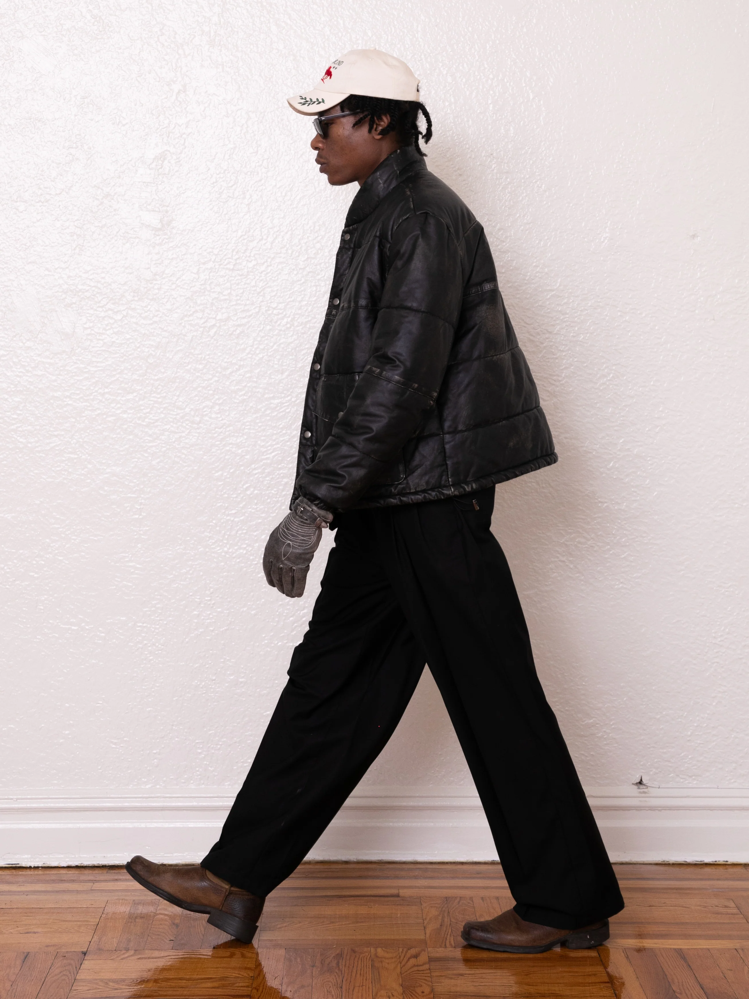 Leather Distressed Puffer Jacket - Image 7