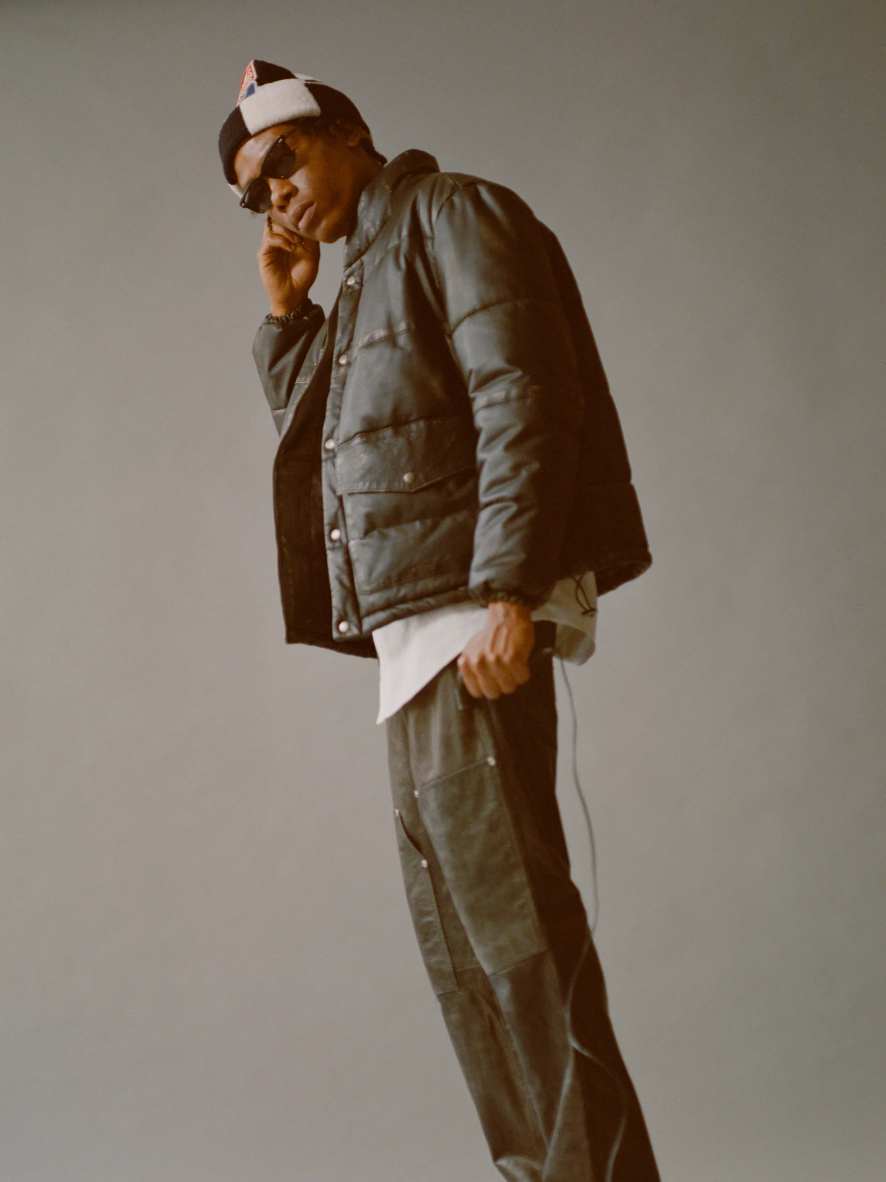 Leather Distressed Puffer Jacket - Image 9
