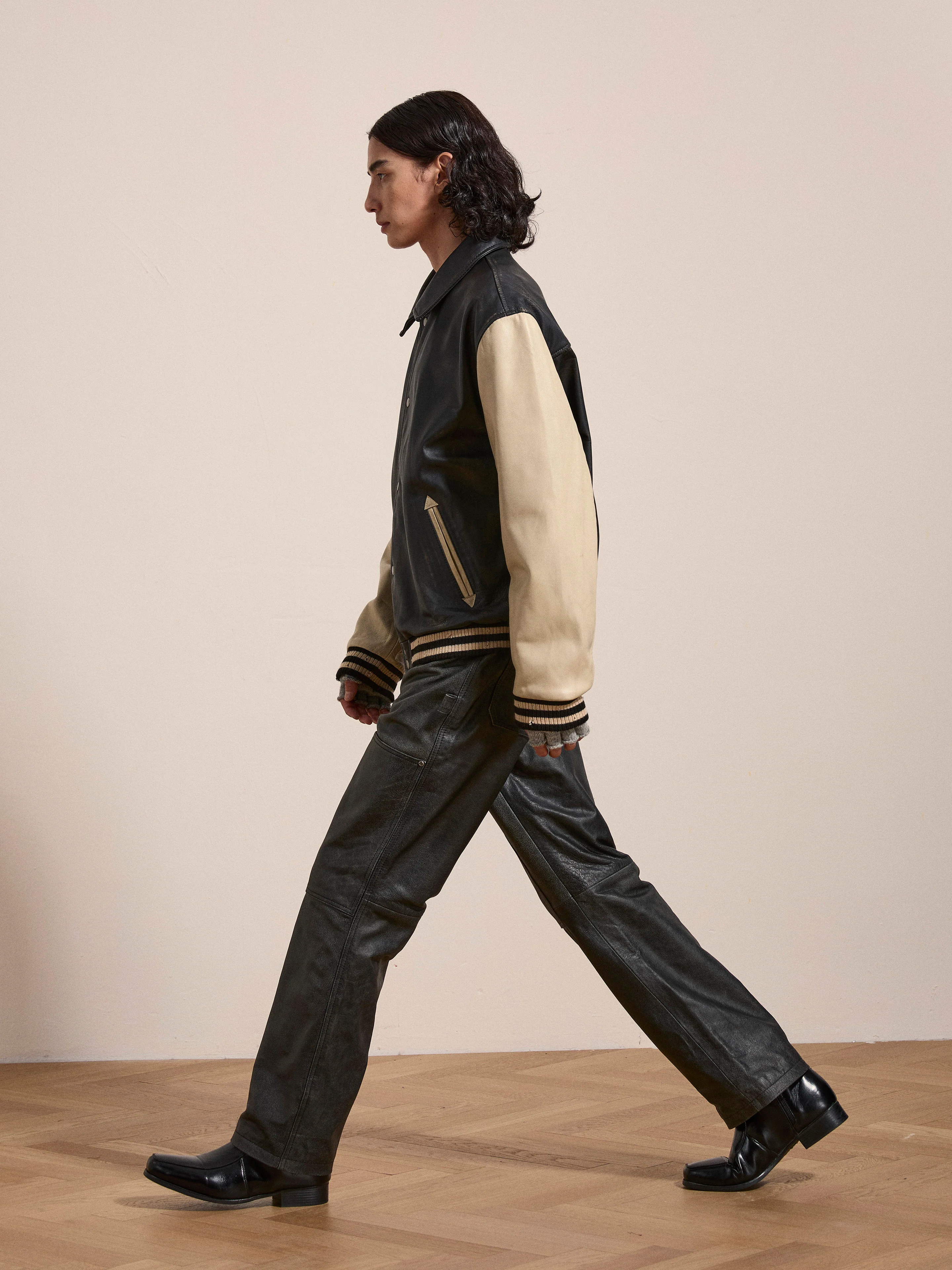 Logan Distressed Leather Varsity Jacket - Image 7