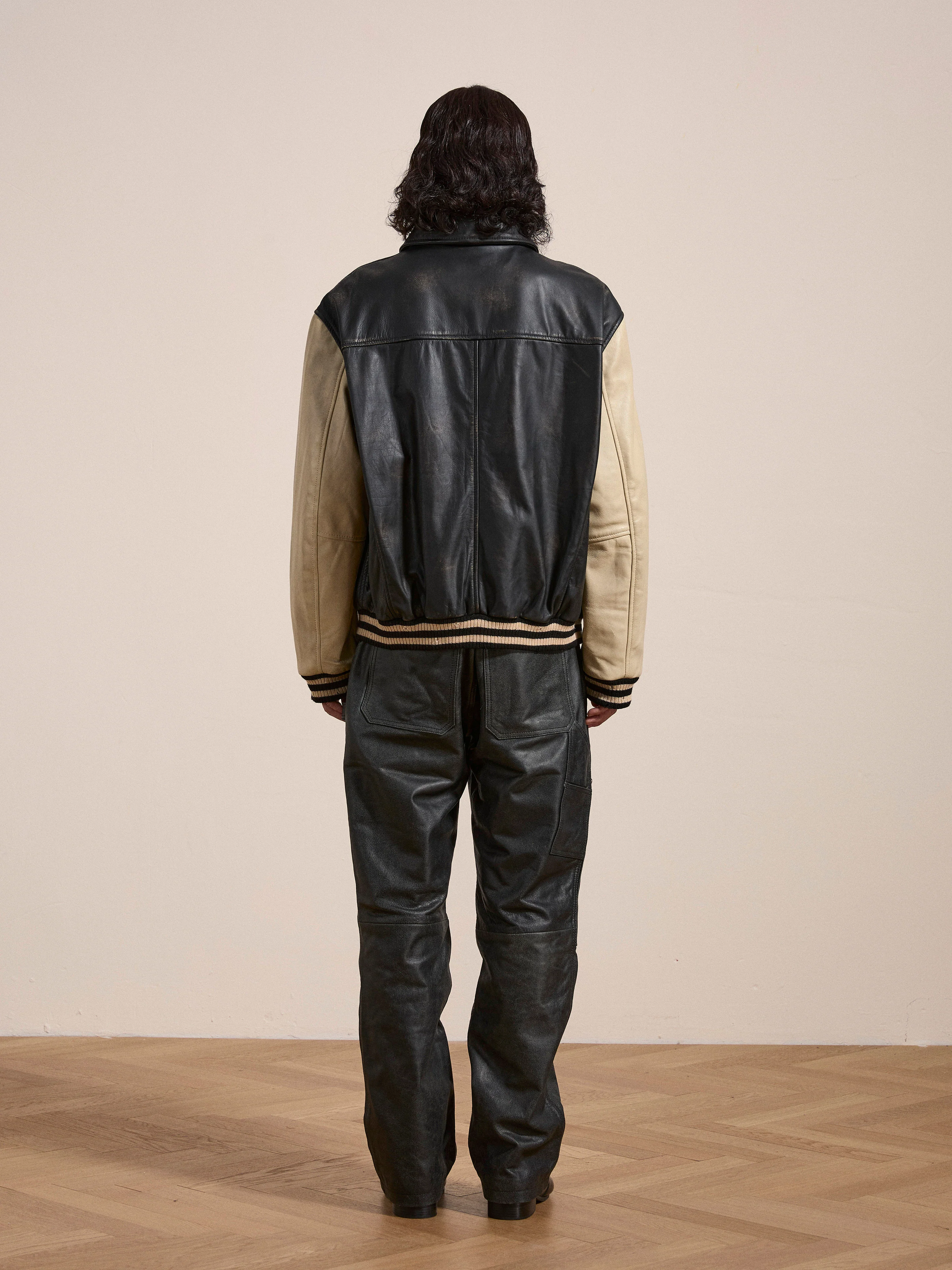 Logan Distressed Leather Varsity Jacket - Image 9