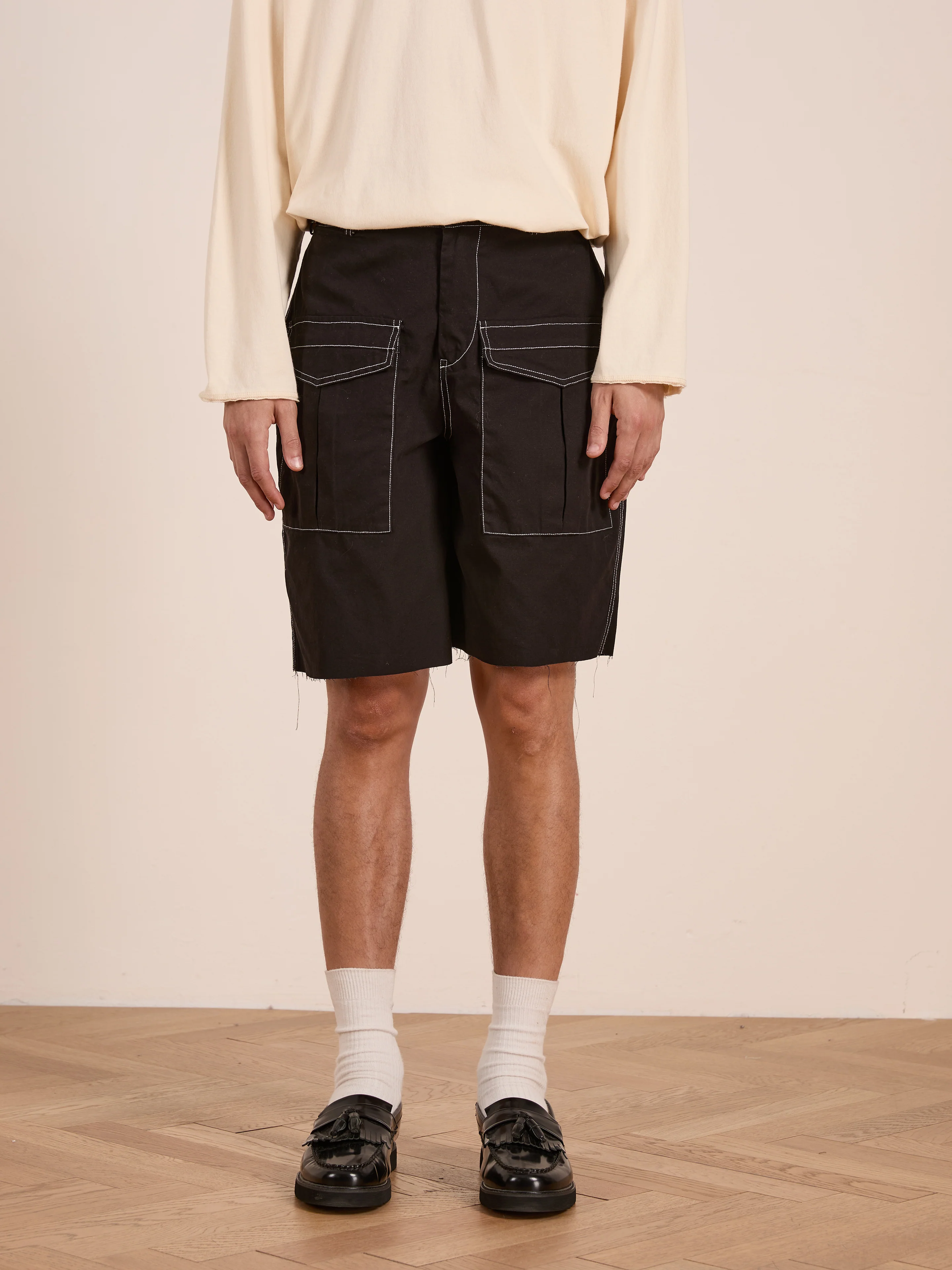 Lucca Black Contrast Pocket Trouser Shorts