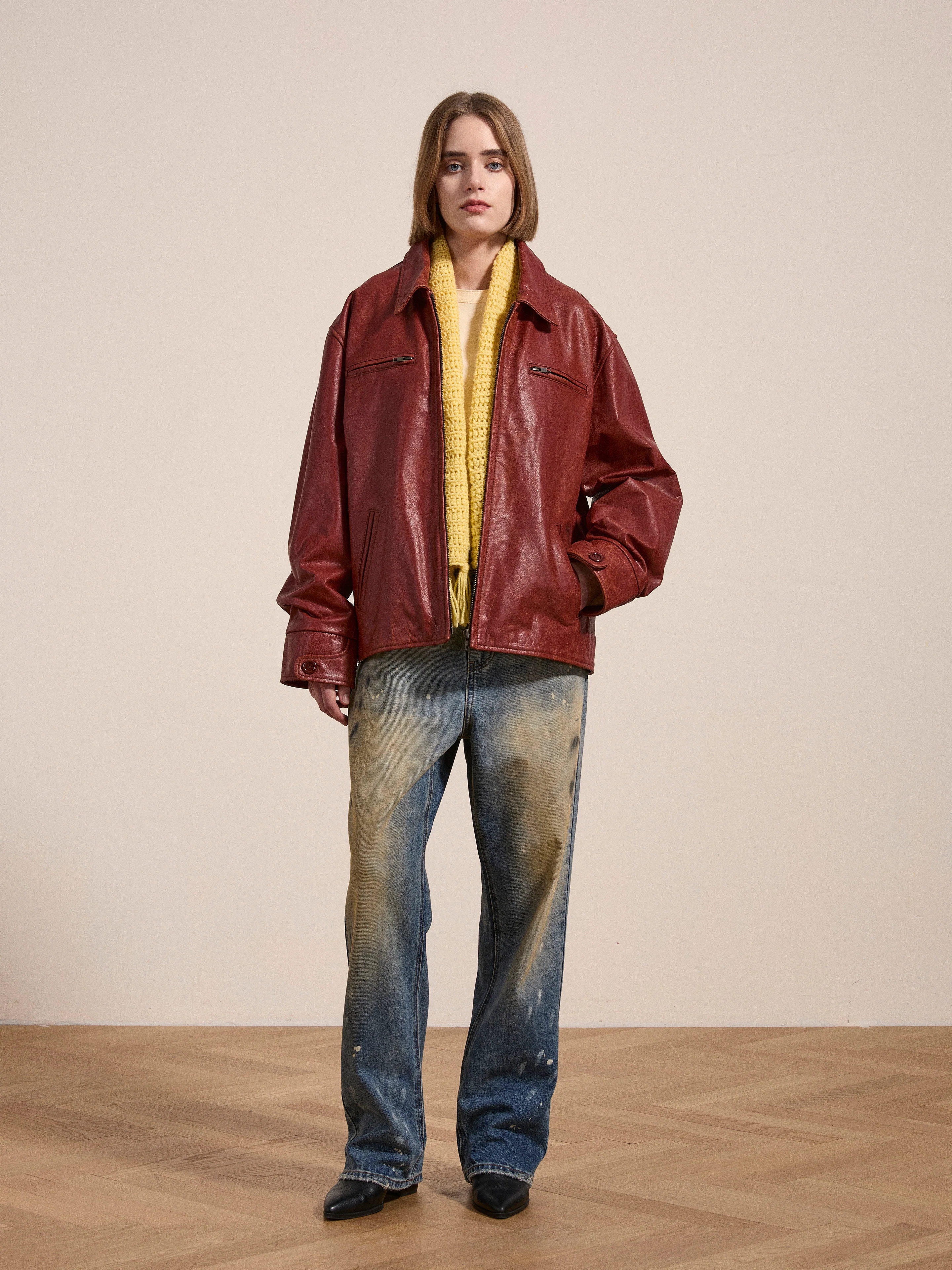 Marlboro Sun Faded Leather Racer Jacket - Image 15
