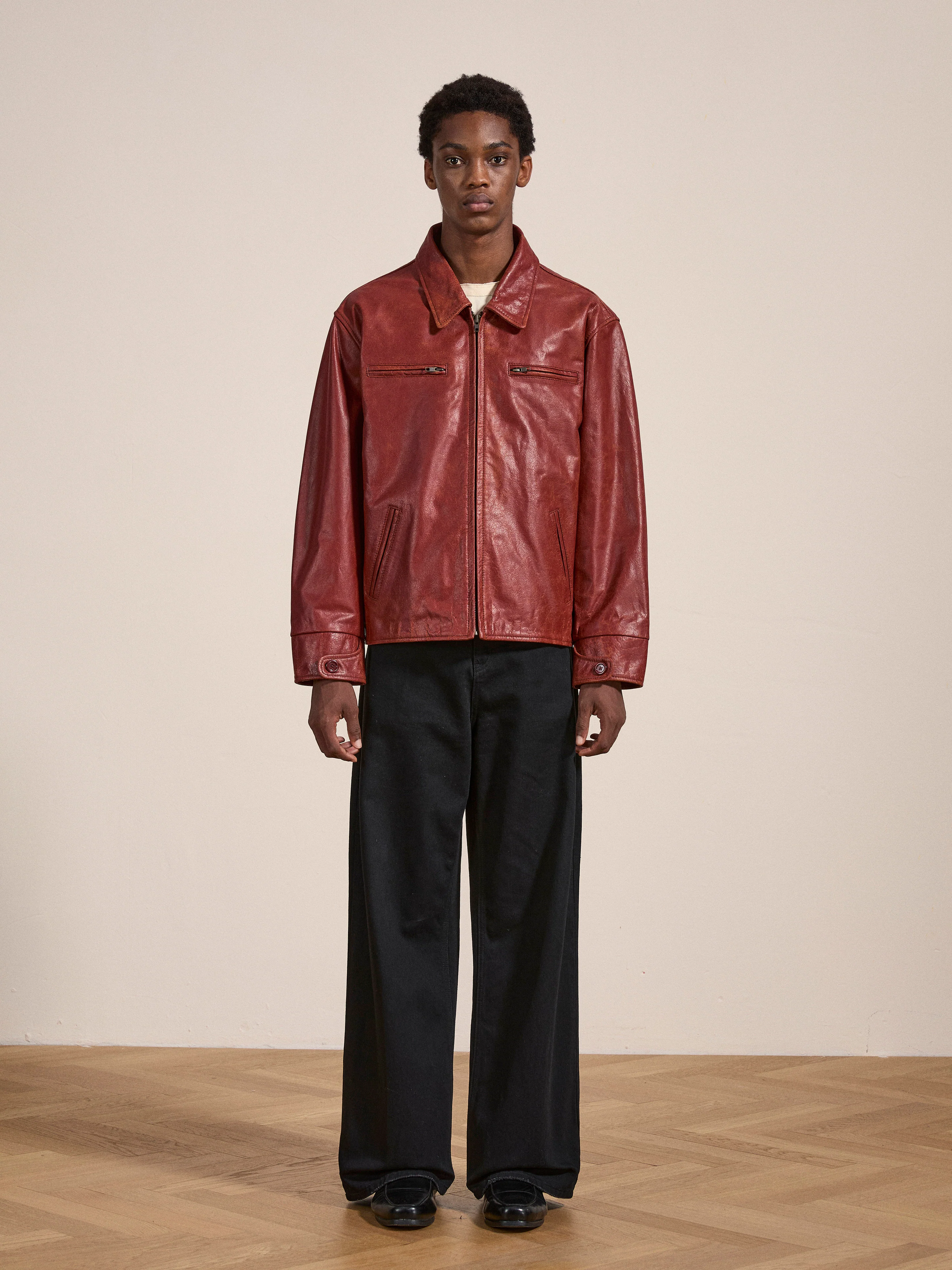 Marlboro Sun Faded Leather Racer Jacket - Image 3