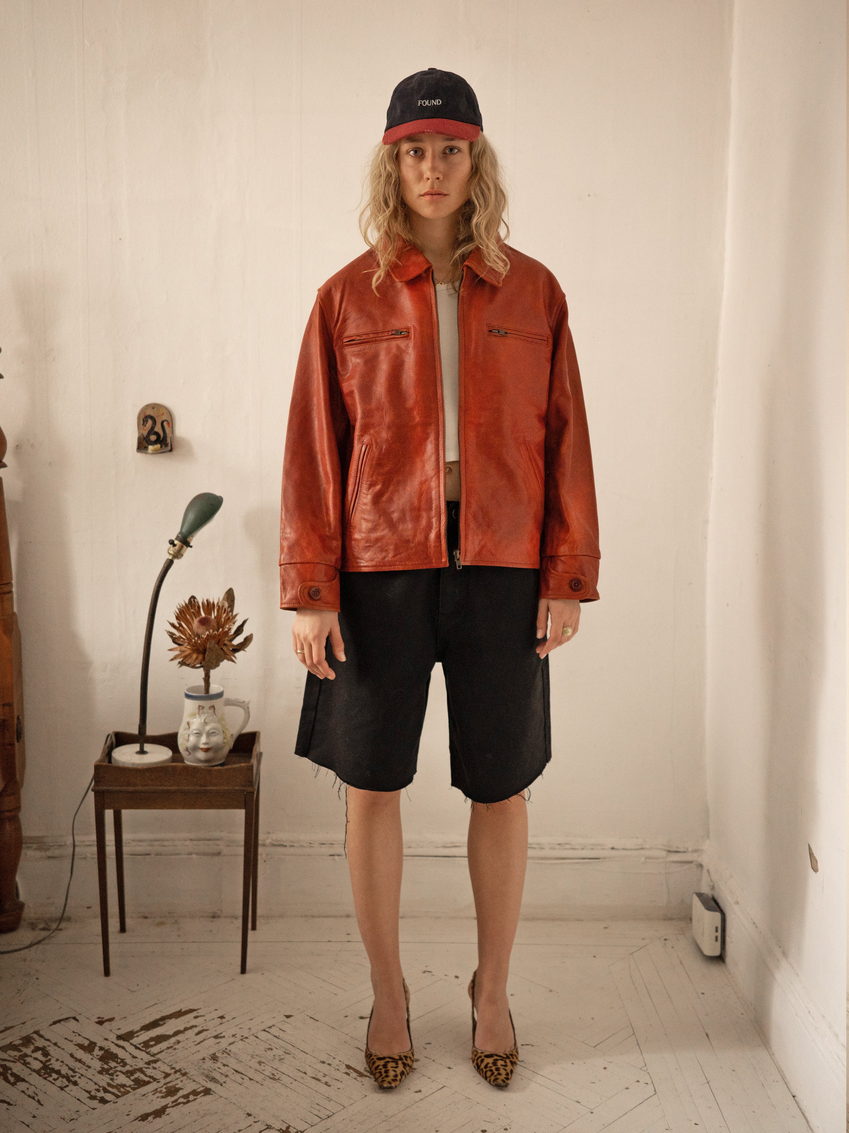 Marlboro Sun Faded Leather Racer Jacket - Image 4