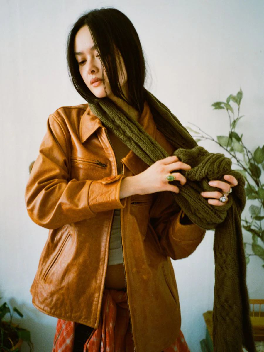 Marlboro Sun Faded Leather Racer Jacket - Image 11