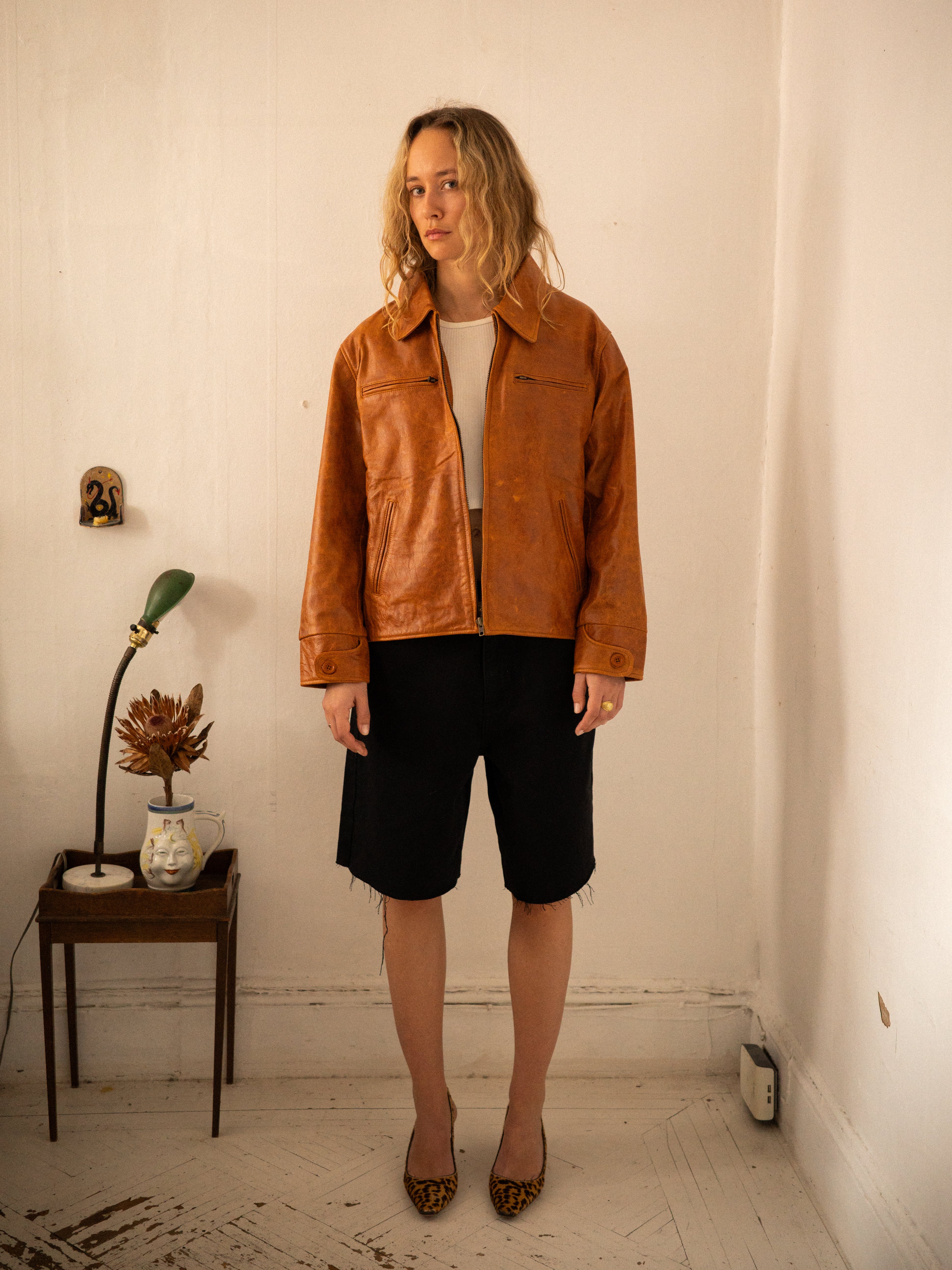 Marlboro Sun Faded Leather Racer Jacket - Image 14