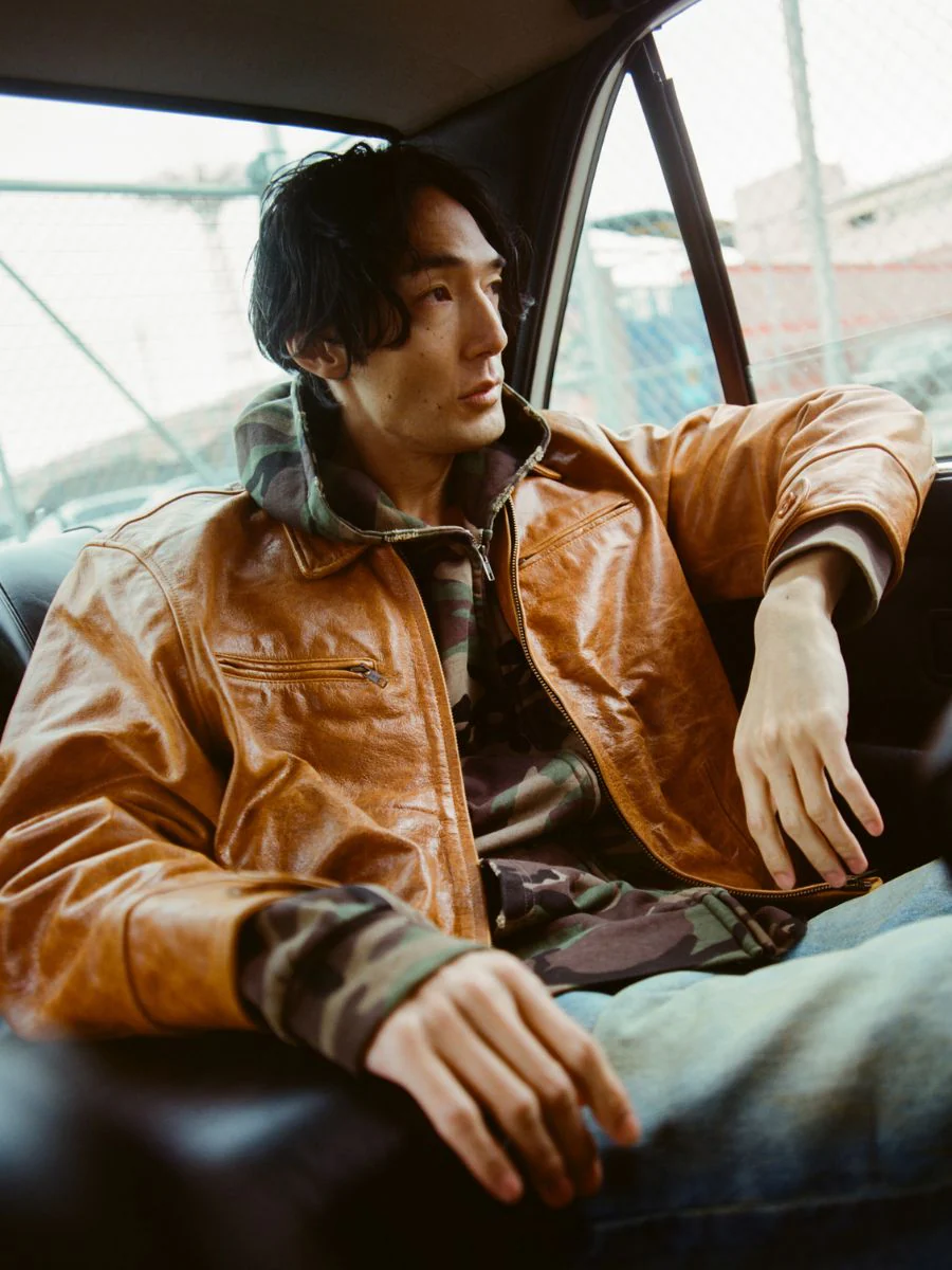 Marlboro Sun Faded Leather Racer Jacket - Image 7