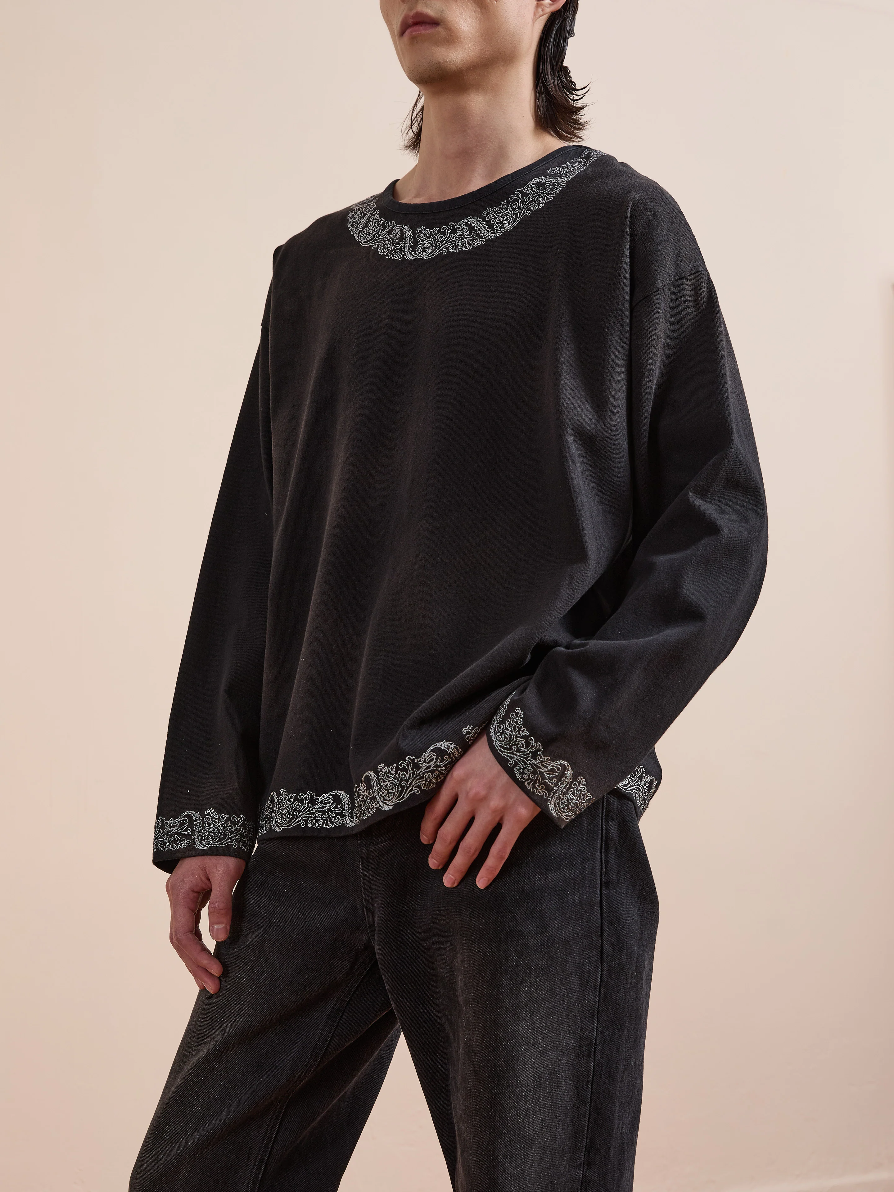 Metallic Long Sleeve Embroidered Tee - Image 3