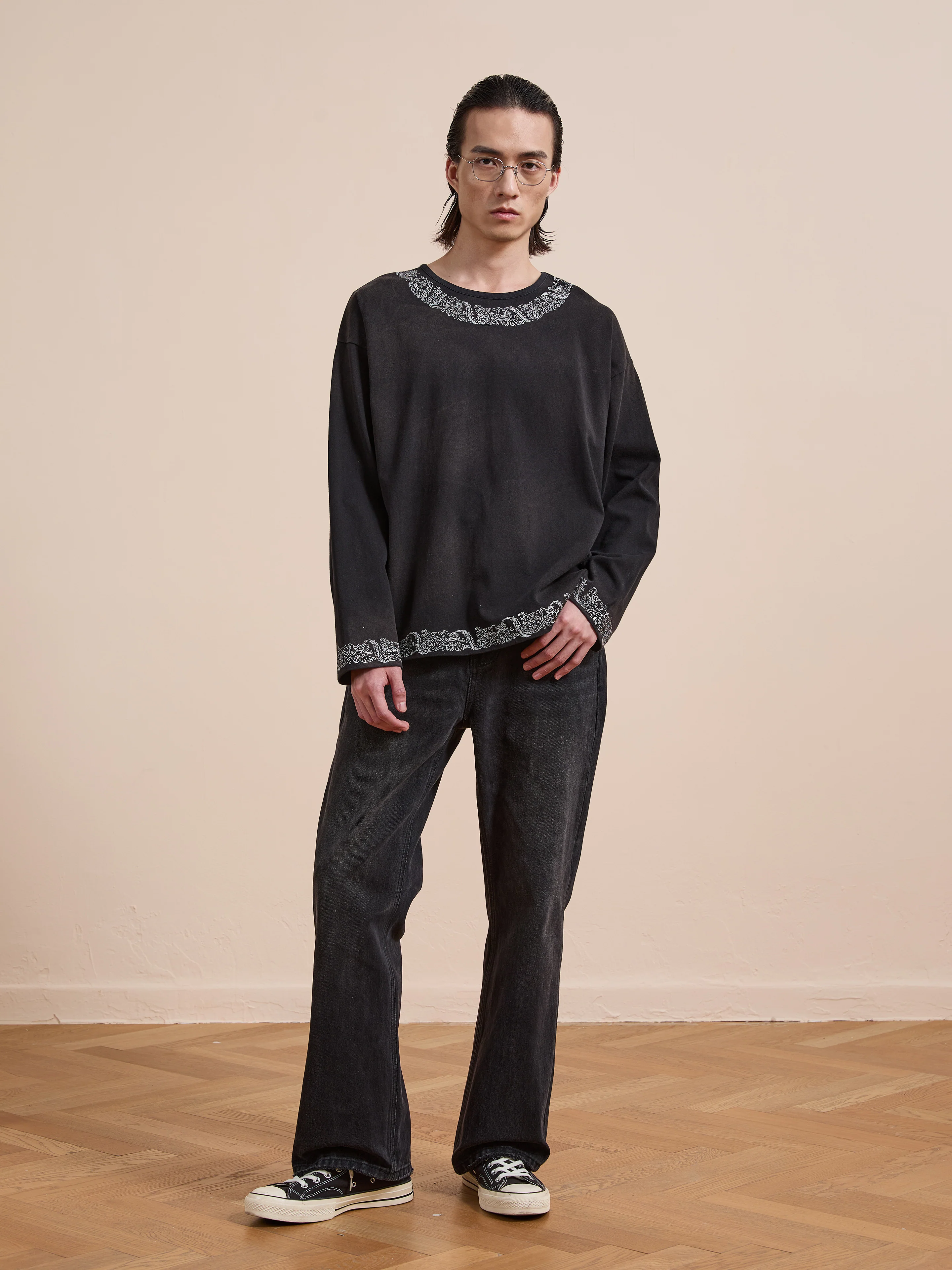 Metallic Long Sleeve Embroidered Tee - Image 4