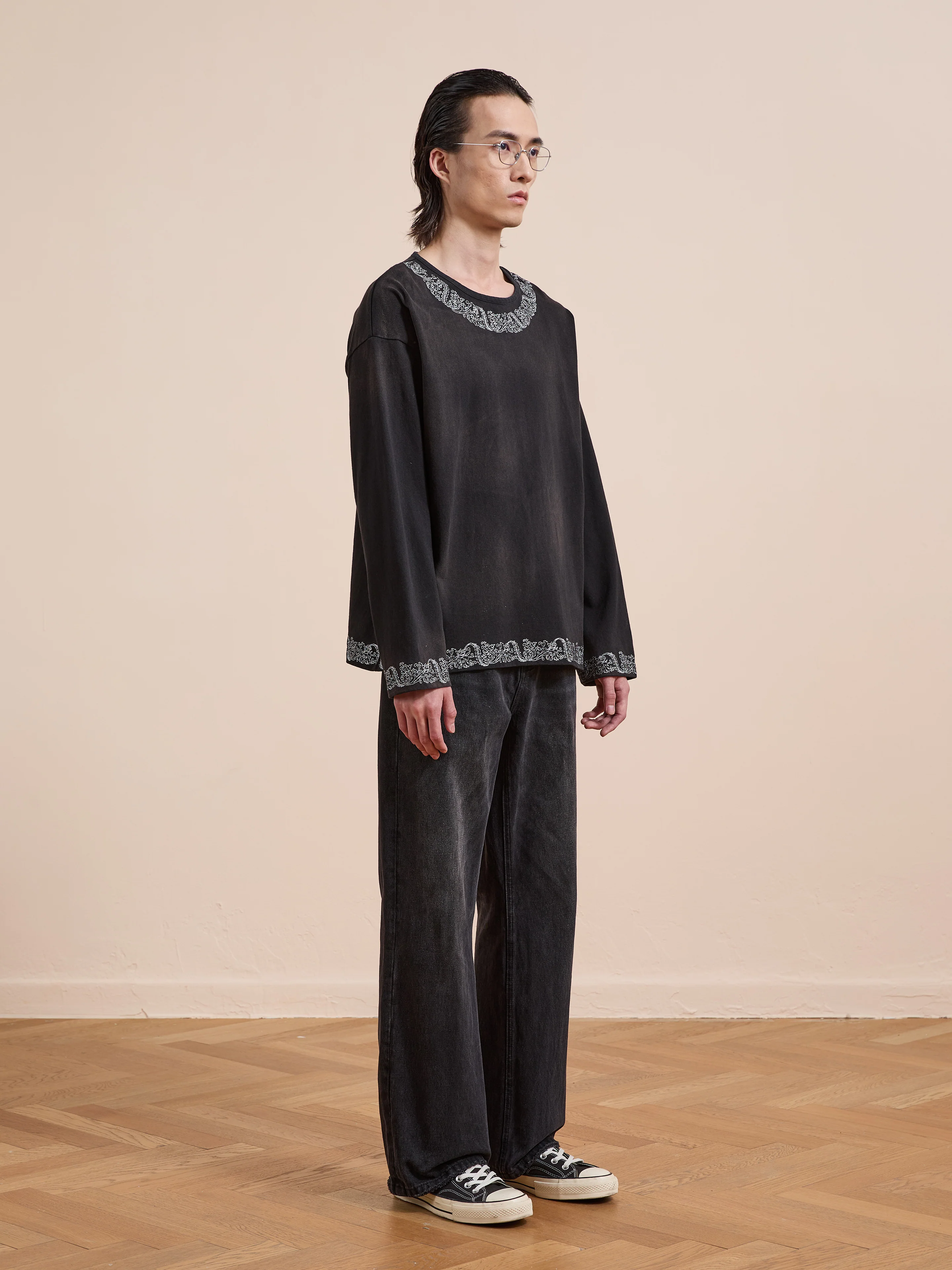 Metallic Long Sleeve Embroidered Tee - Image 7