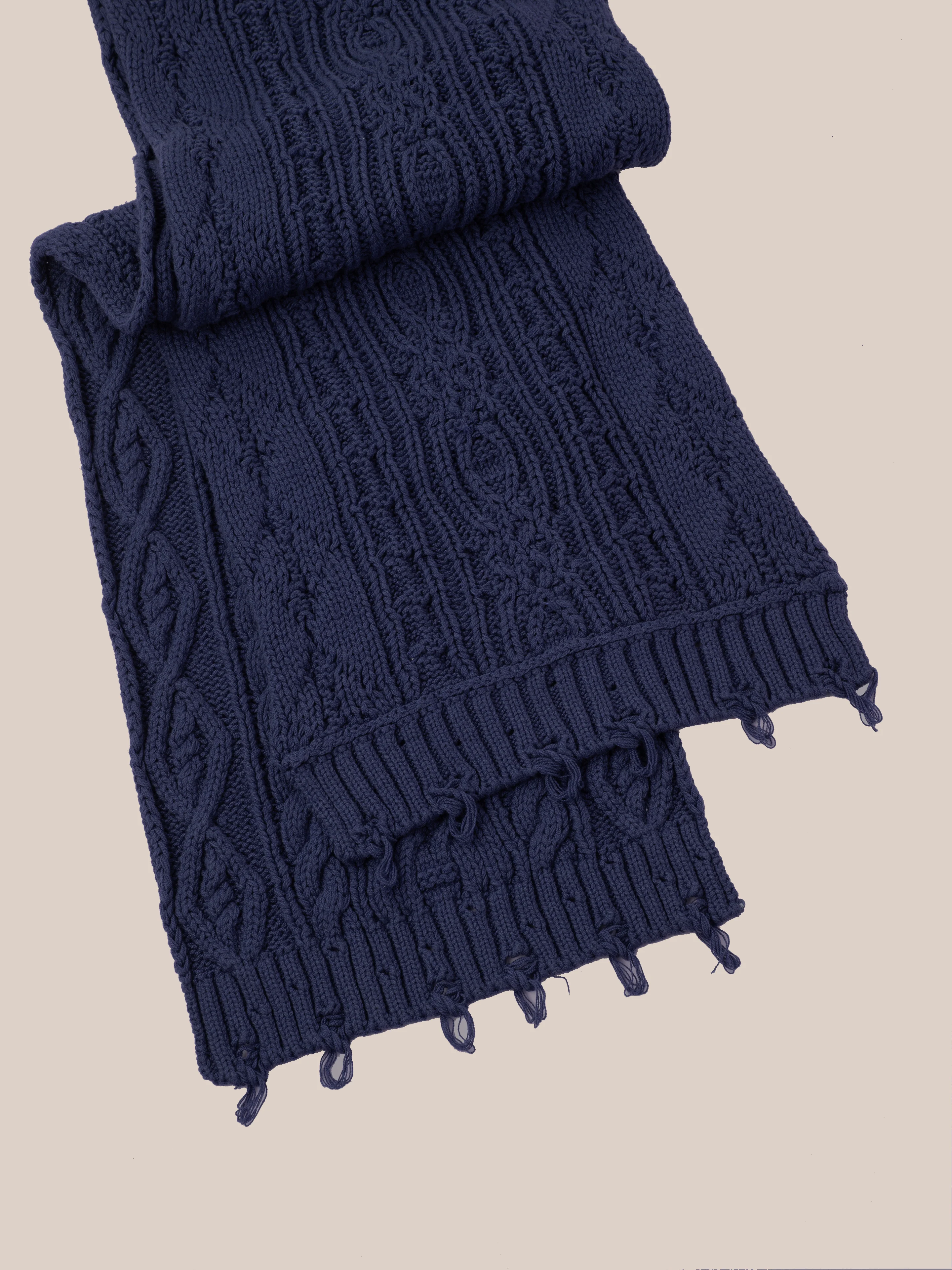 Navy Distressed Cable Knit Scarf - Image 3