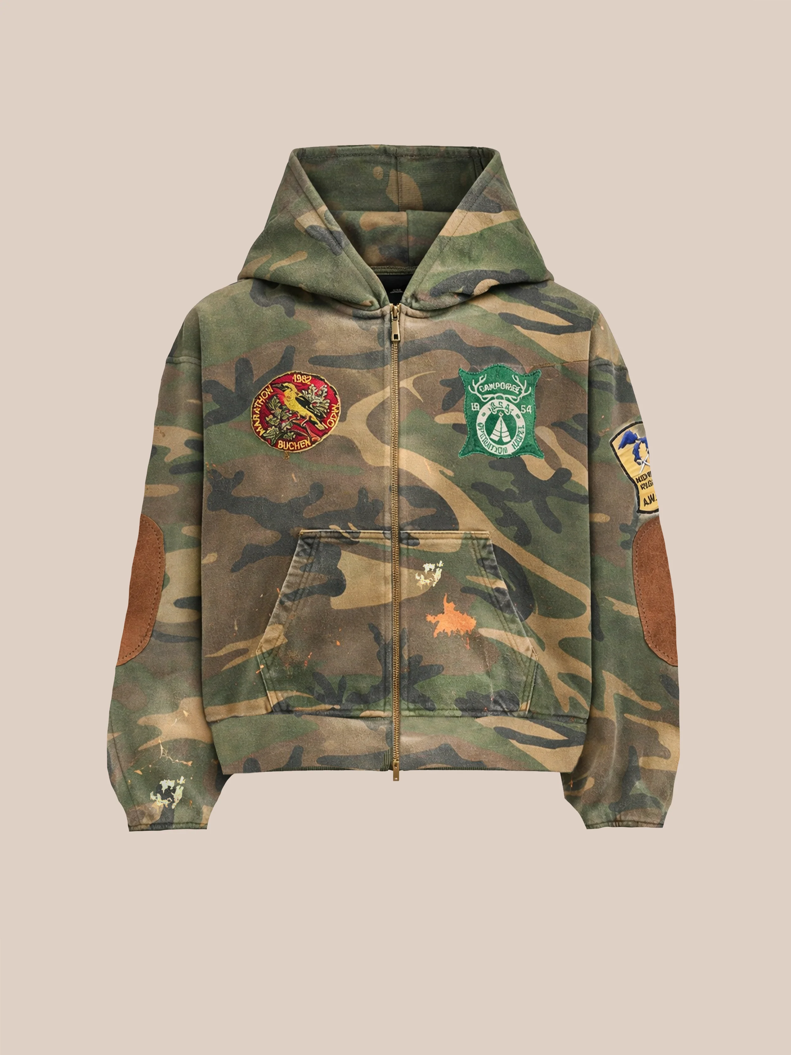 Patch Camo Zip Up Hoodie