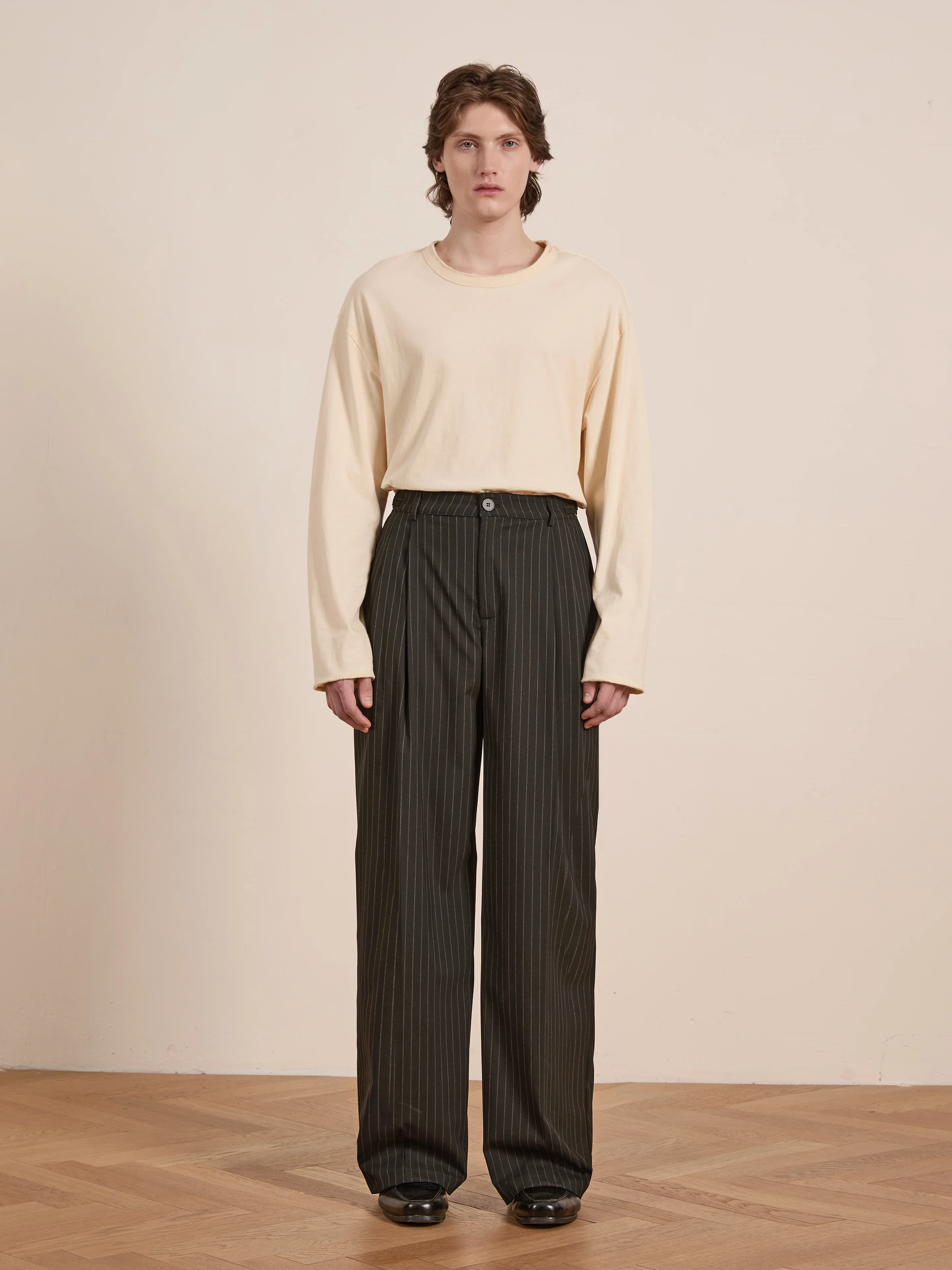 Pinstripe Pleated Trousers - Image 3