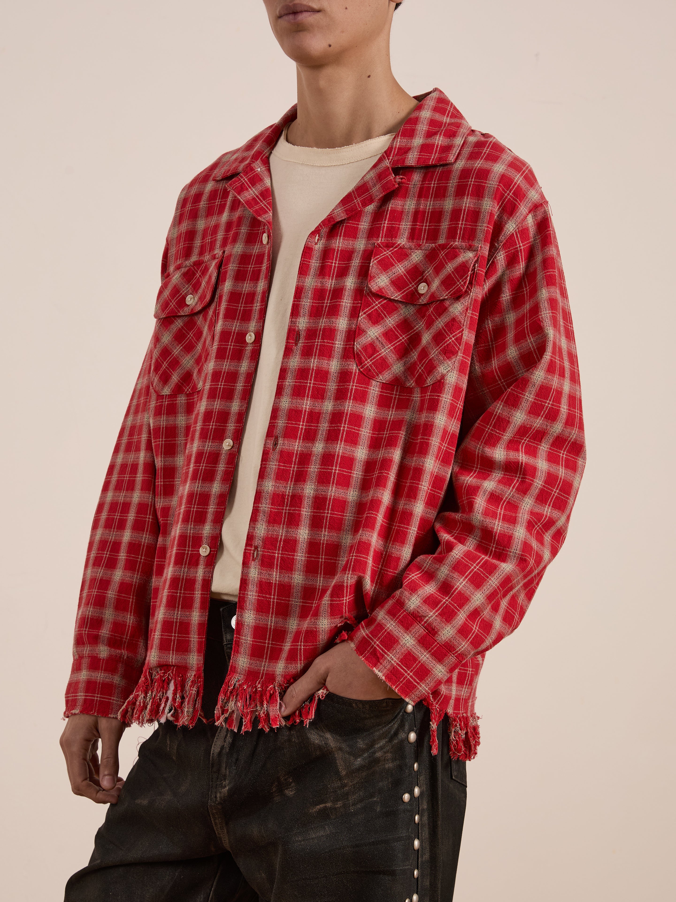 Raw Cut Fringe Plaid Camp Shirt - Image 4