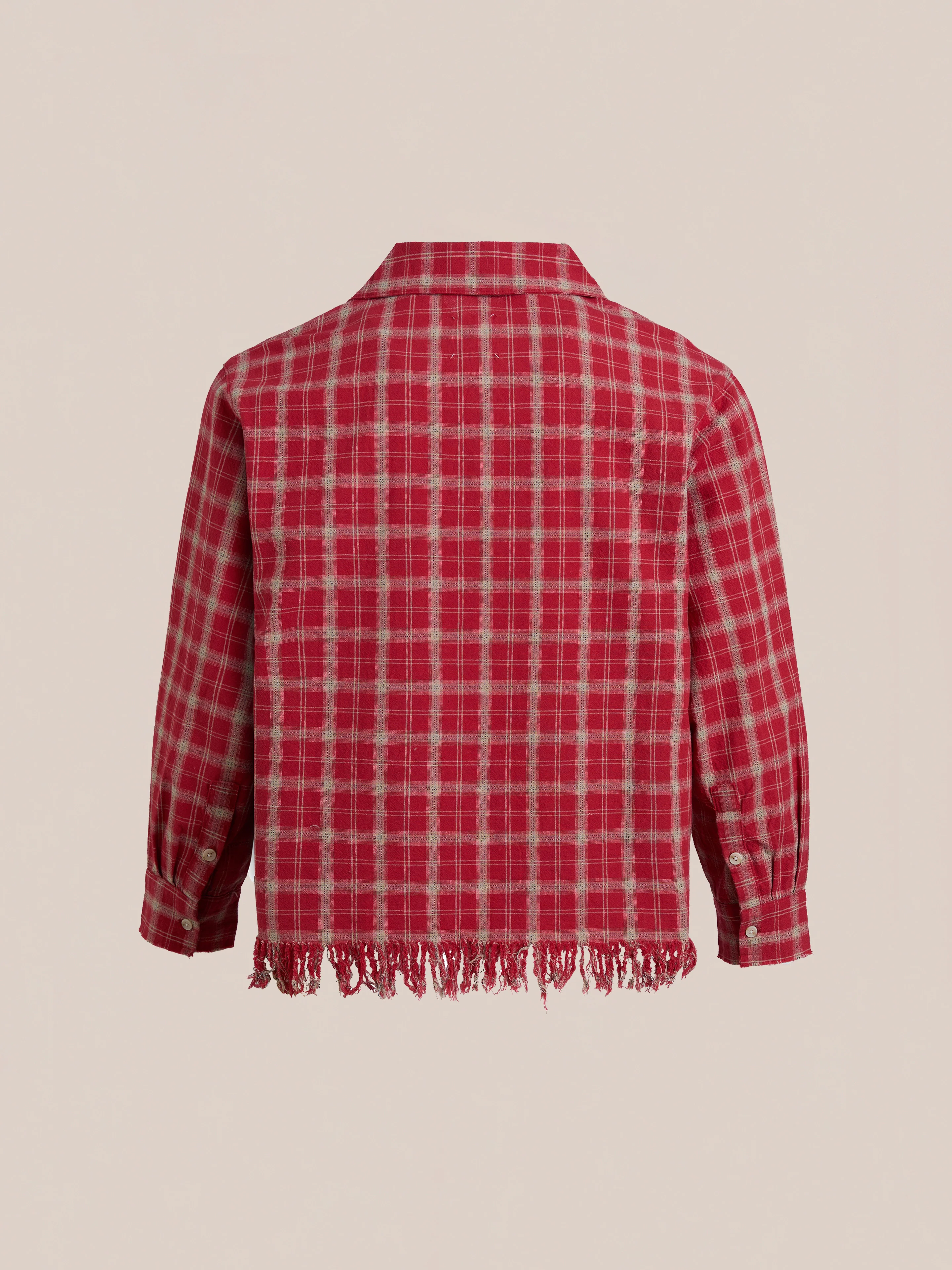 Raw Cut Fringe Plaid Camp Shirt - Image 6