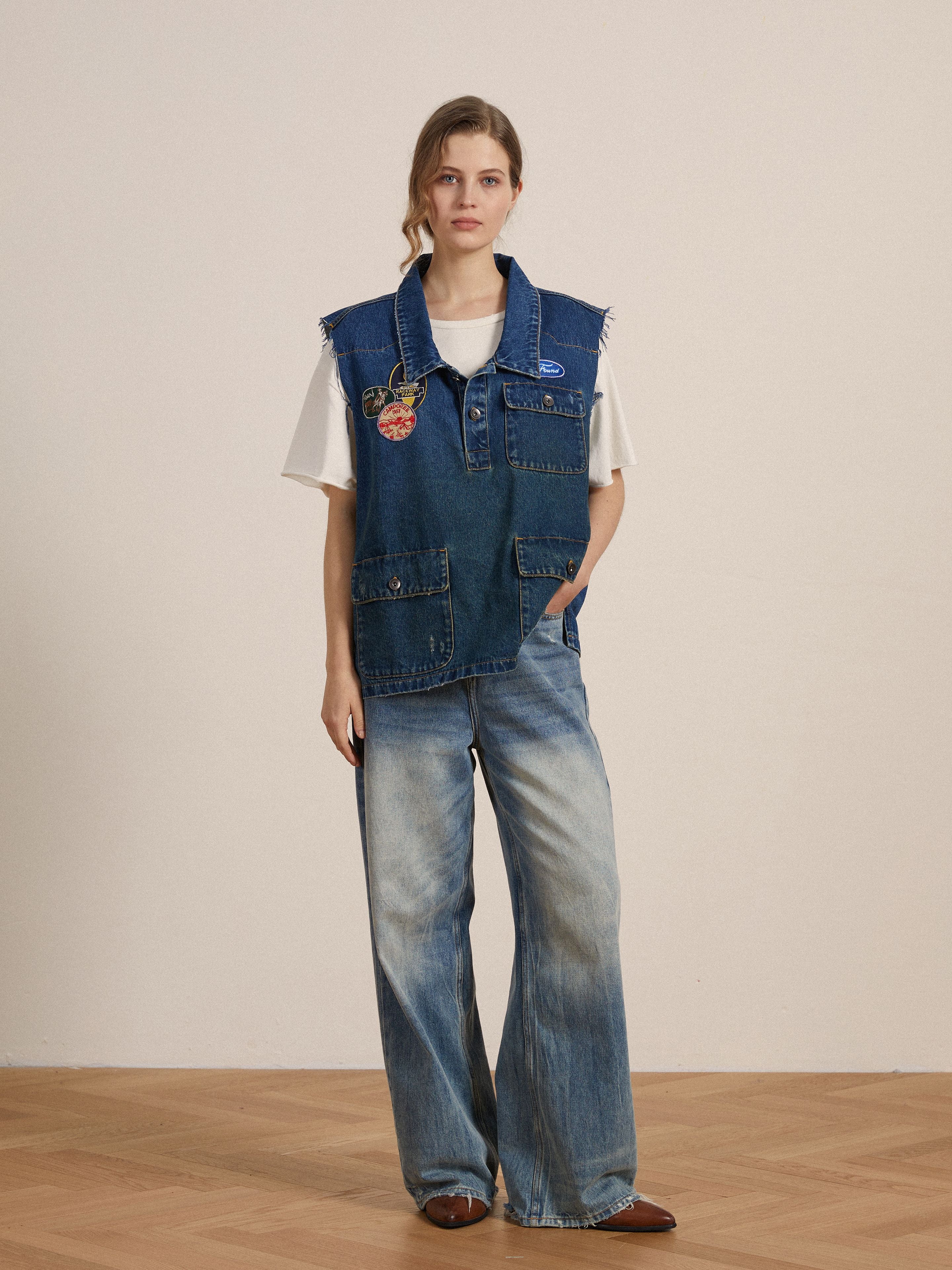 Raw Cut Patch Mechanic Denim Vest - Image 10