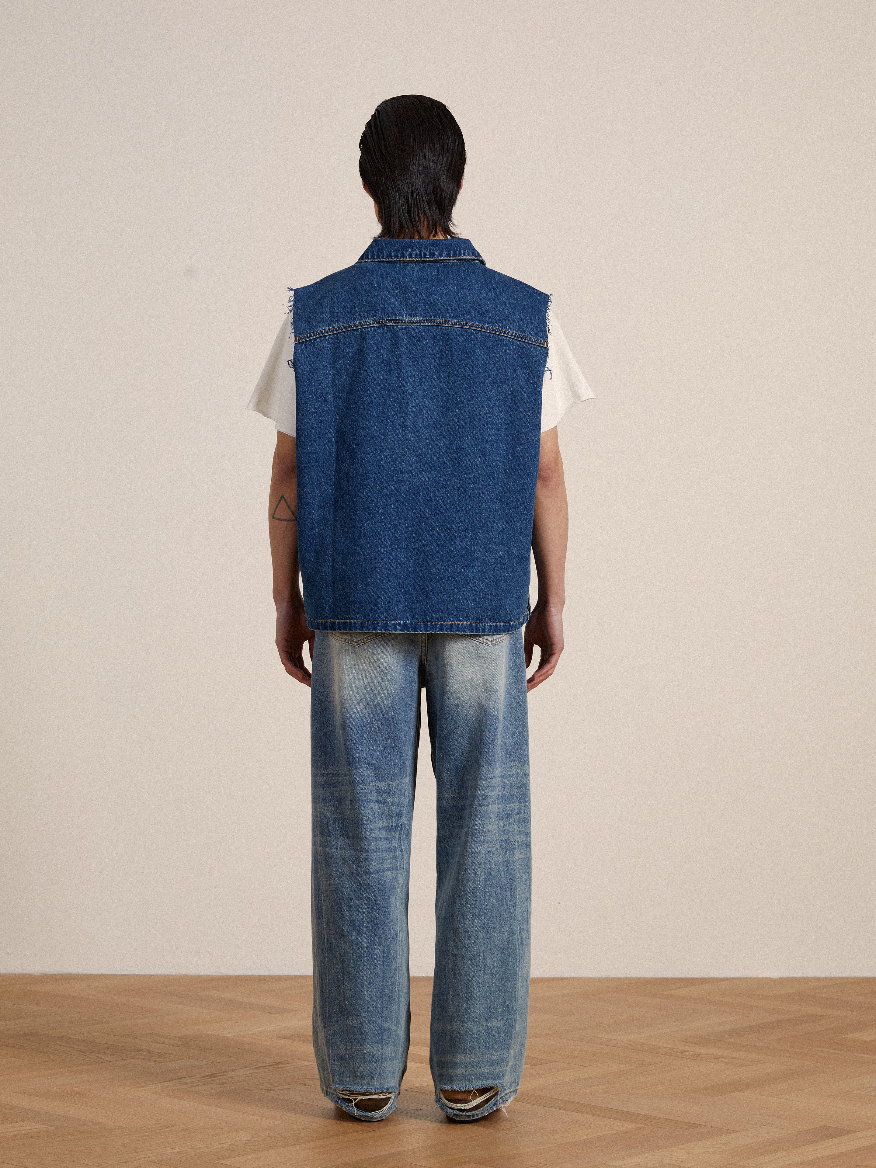 Raw Cut Patch Mechanic Denim Vest - Image 11