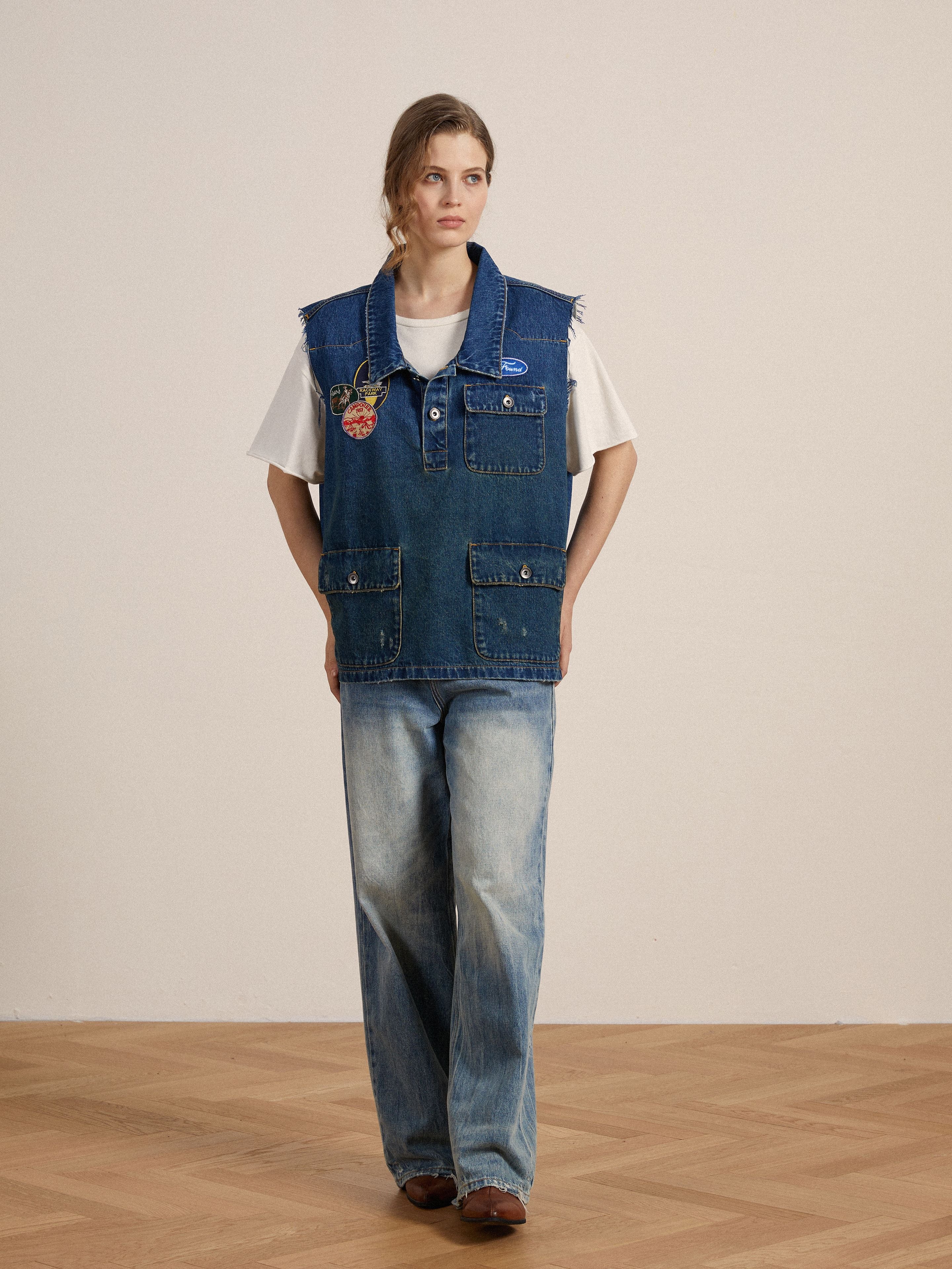 Raw Cut Patch Mechanic Denim Vest - Image 3