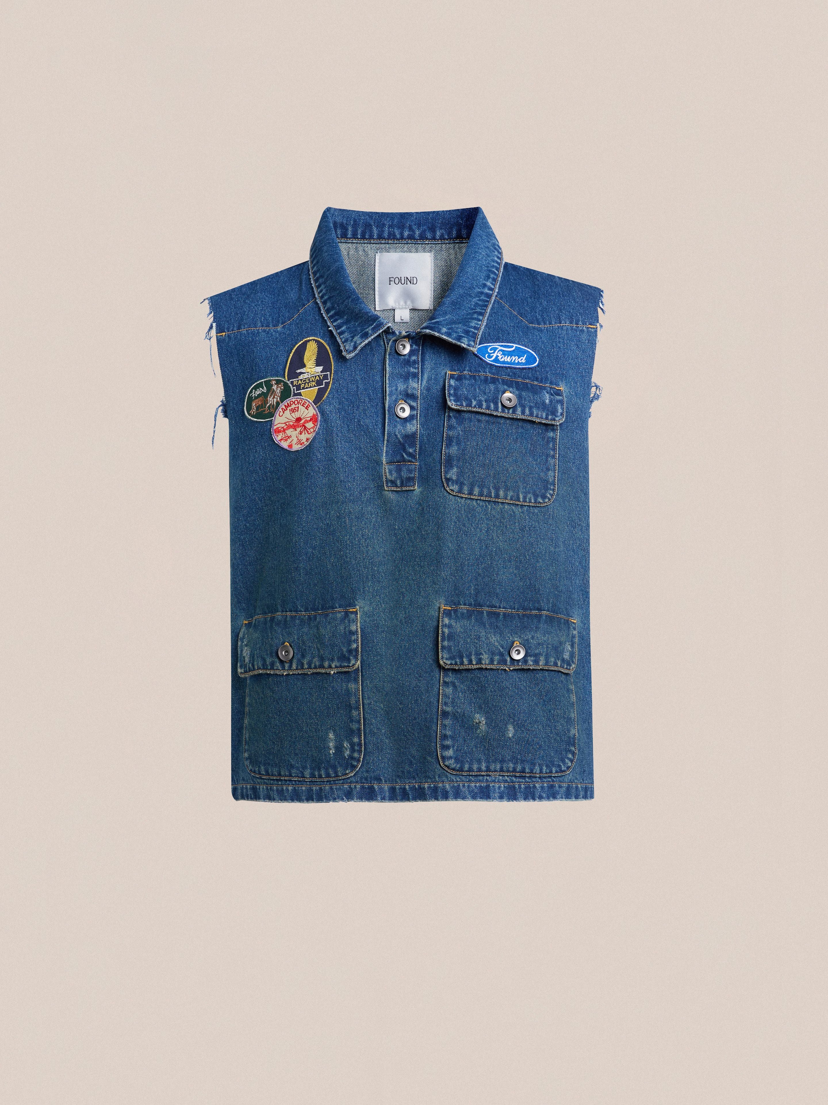 Raw Cut Patch Mechanic Denim Vest - Image 5