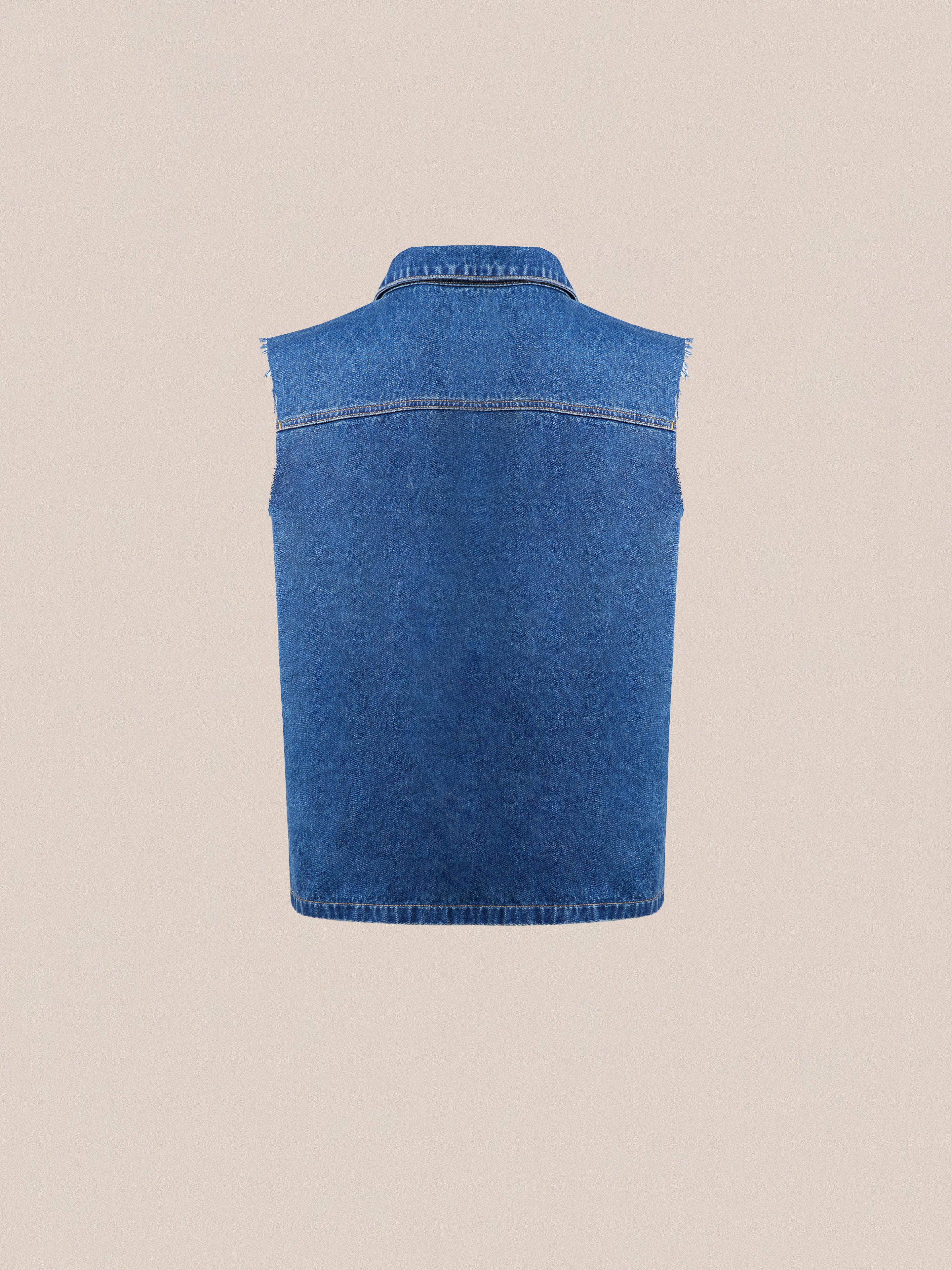 Raw Cut Patch Mechanic Denim Vest - Image 6