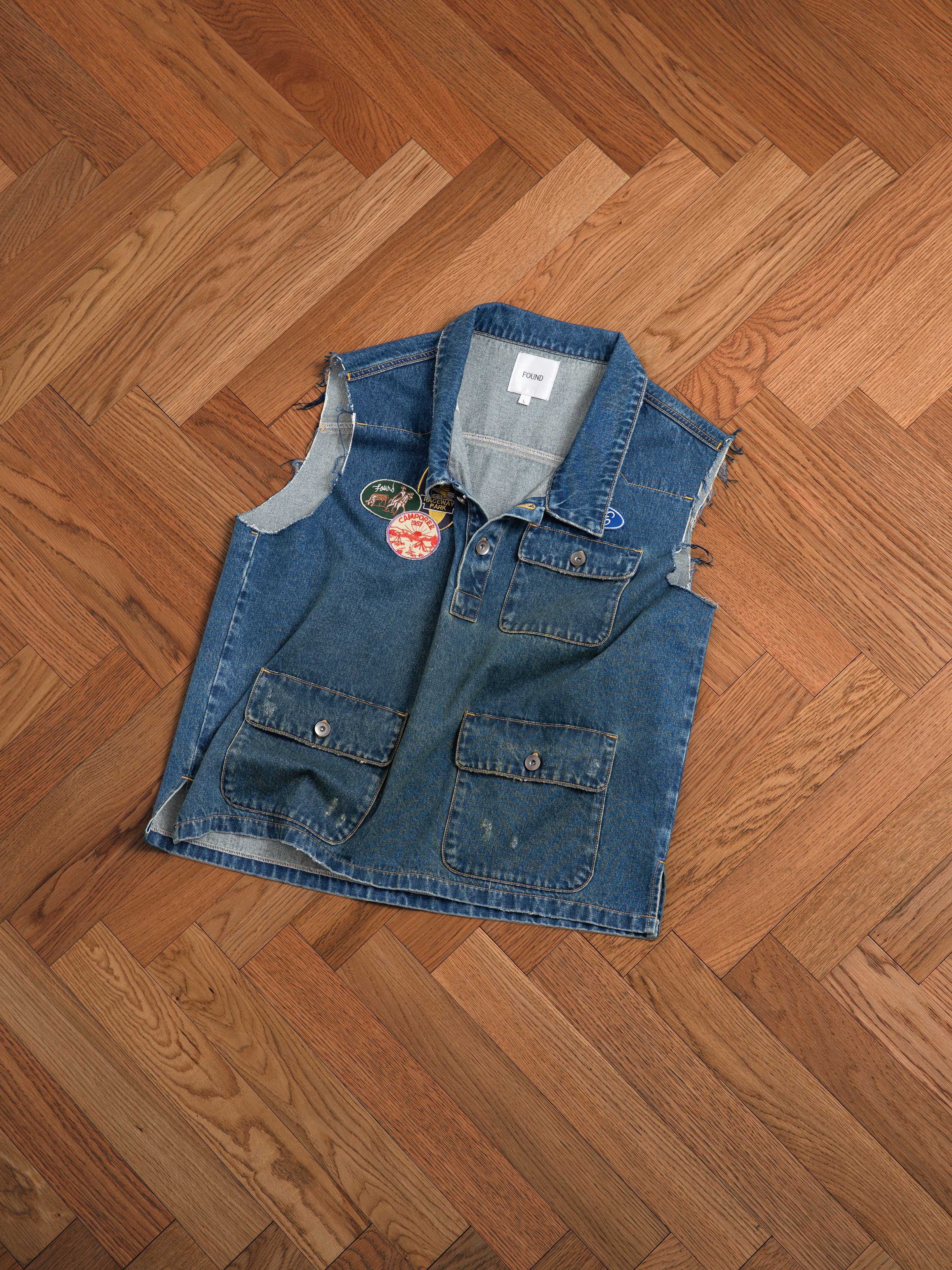 Raw Cut Patch Mechanic Denim Vest - Image 7