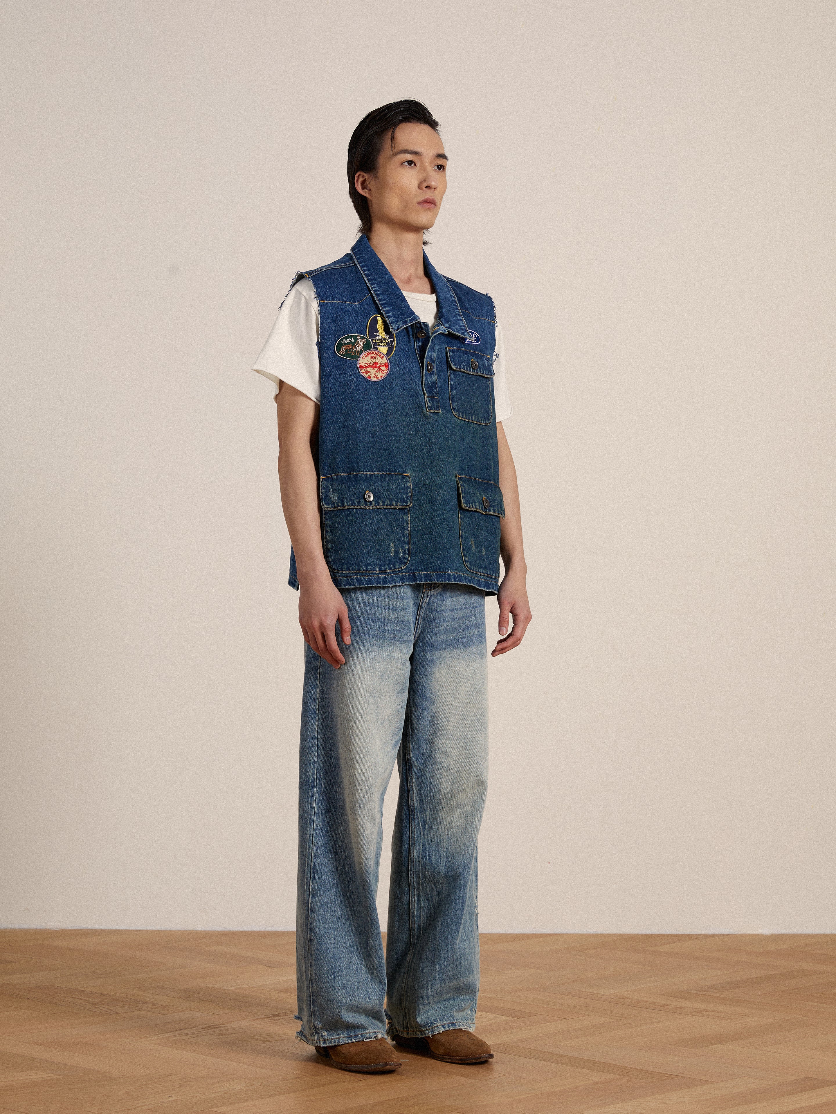 Raw Cut Patch Mechanic Denim Vest - Image 8