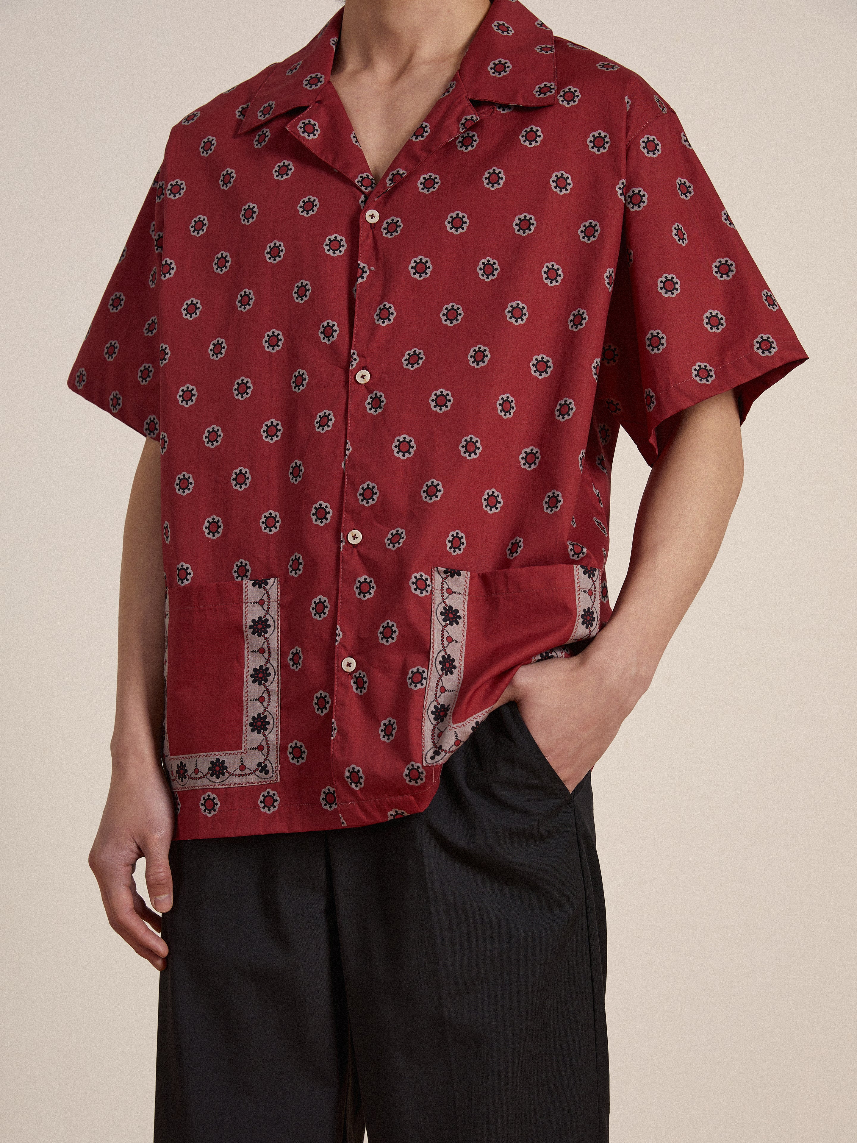 Red Motif SS Camp Shirt - Image 4