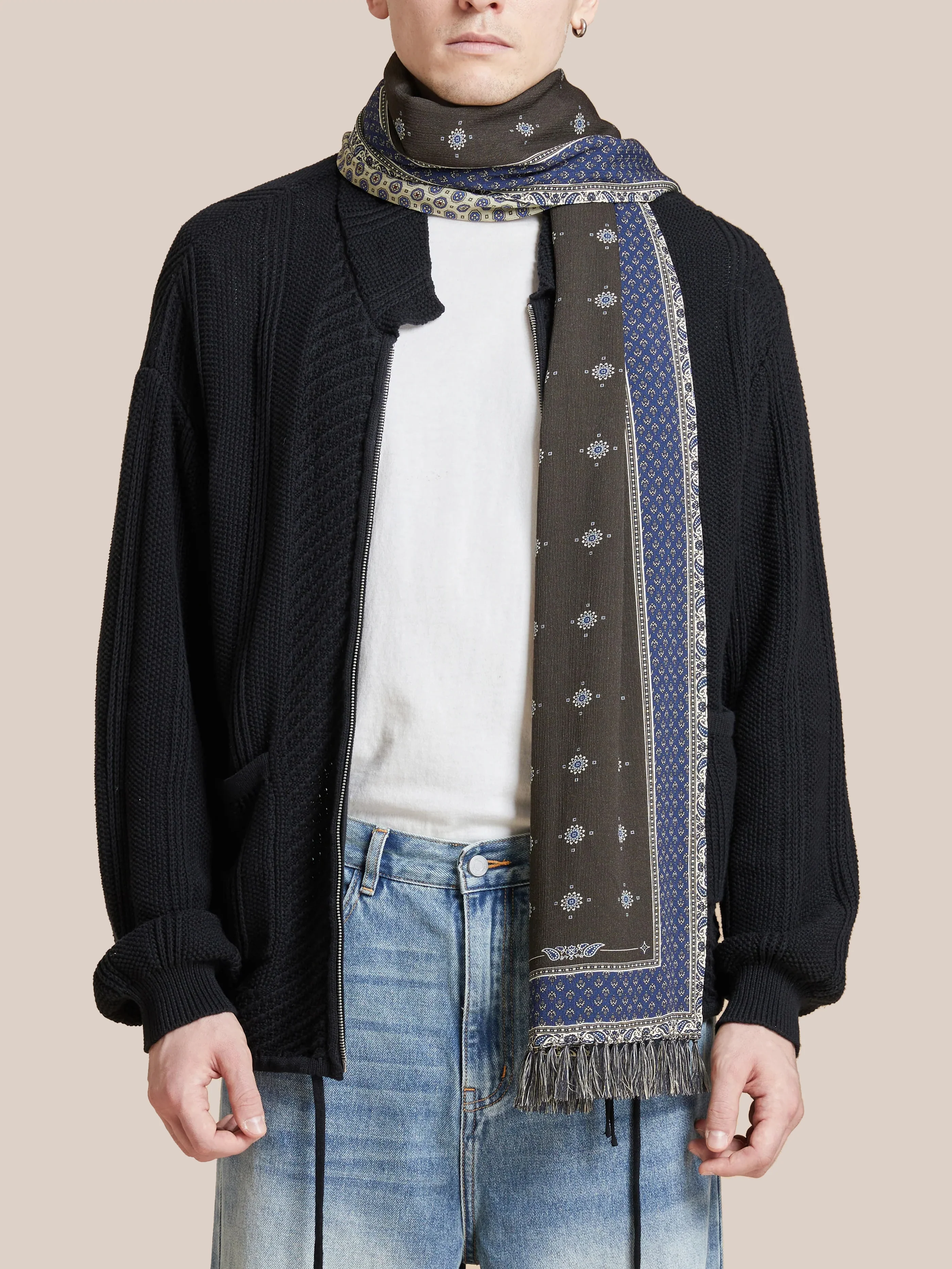 Black Royal Blue Print Scarf - Image 2