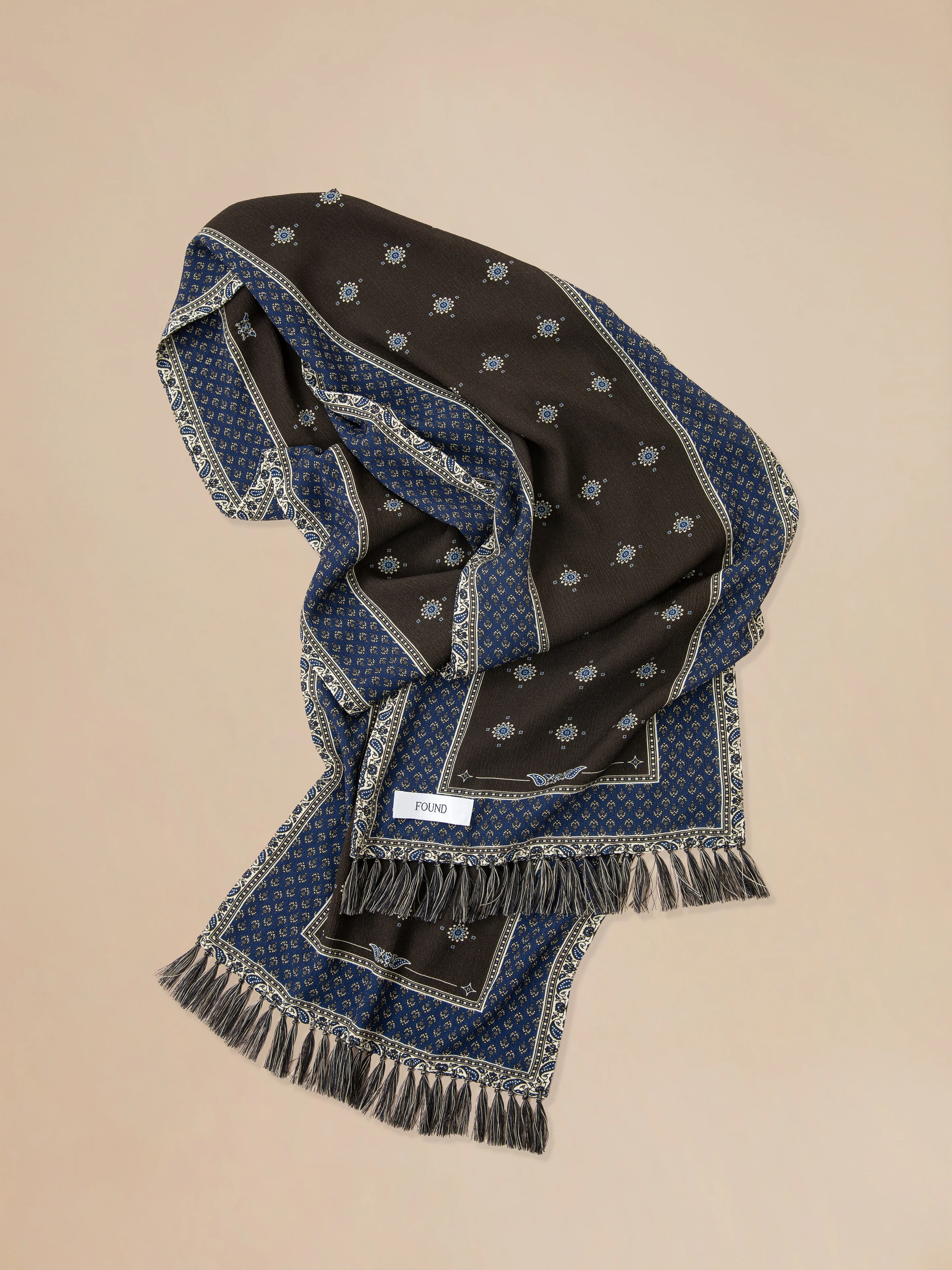 Black Royal Blue Print Scarf - Image 6