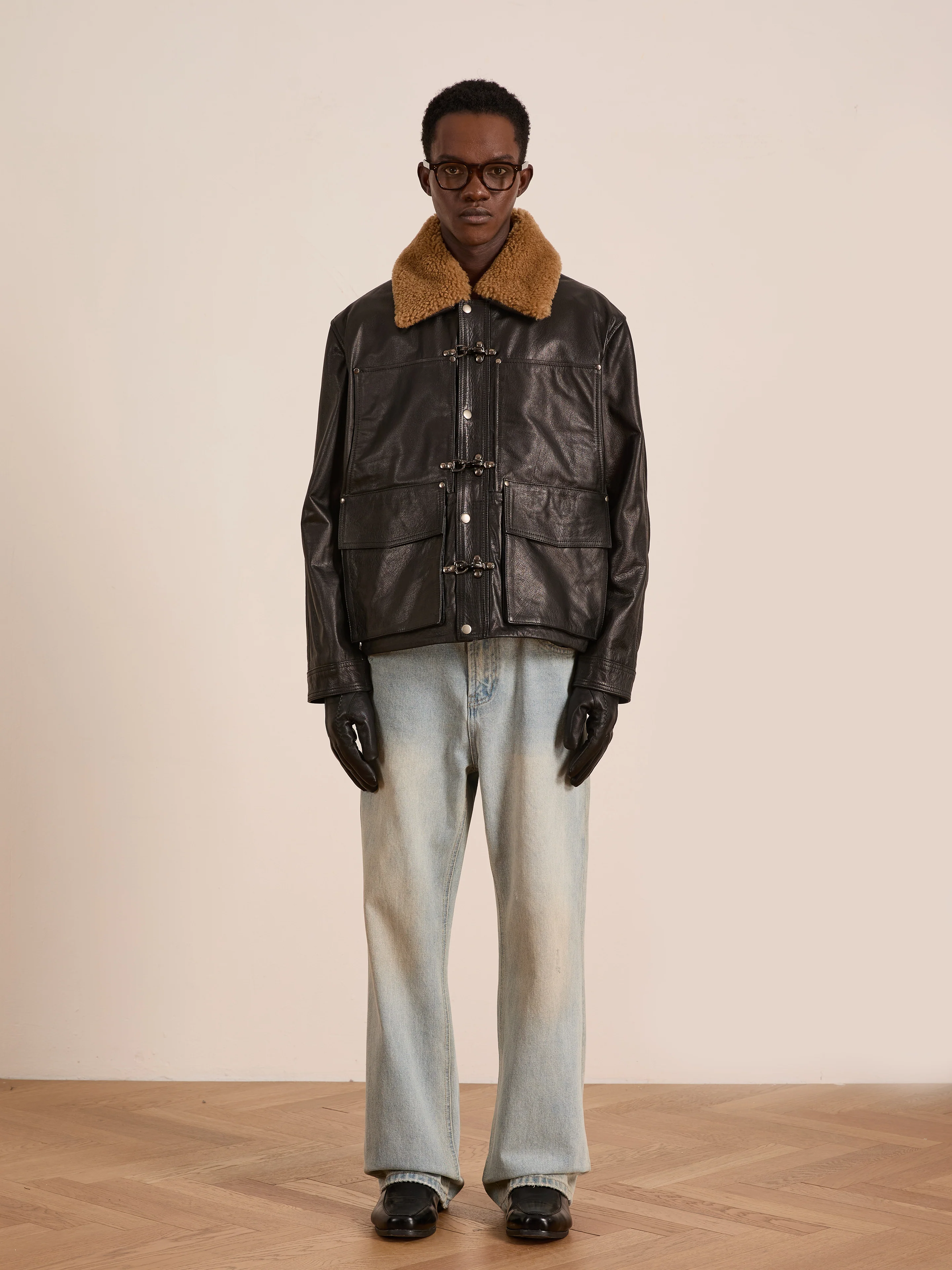 Sherpa Collar Leather Utility Jacket - Image 10