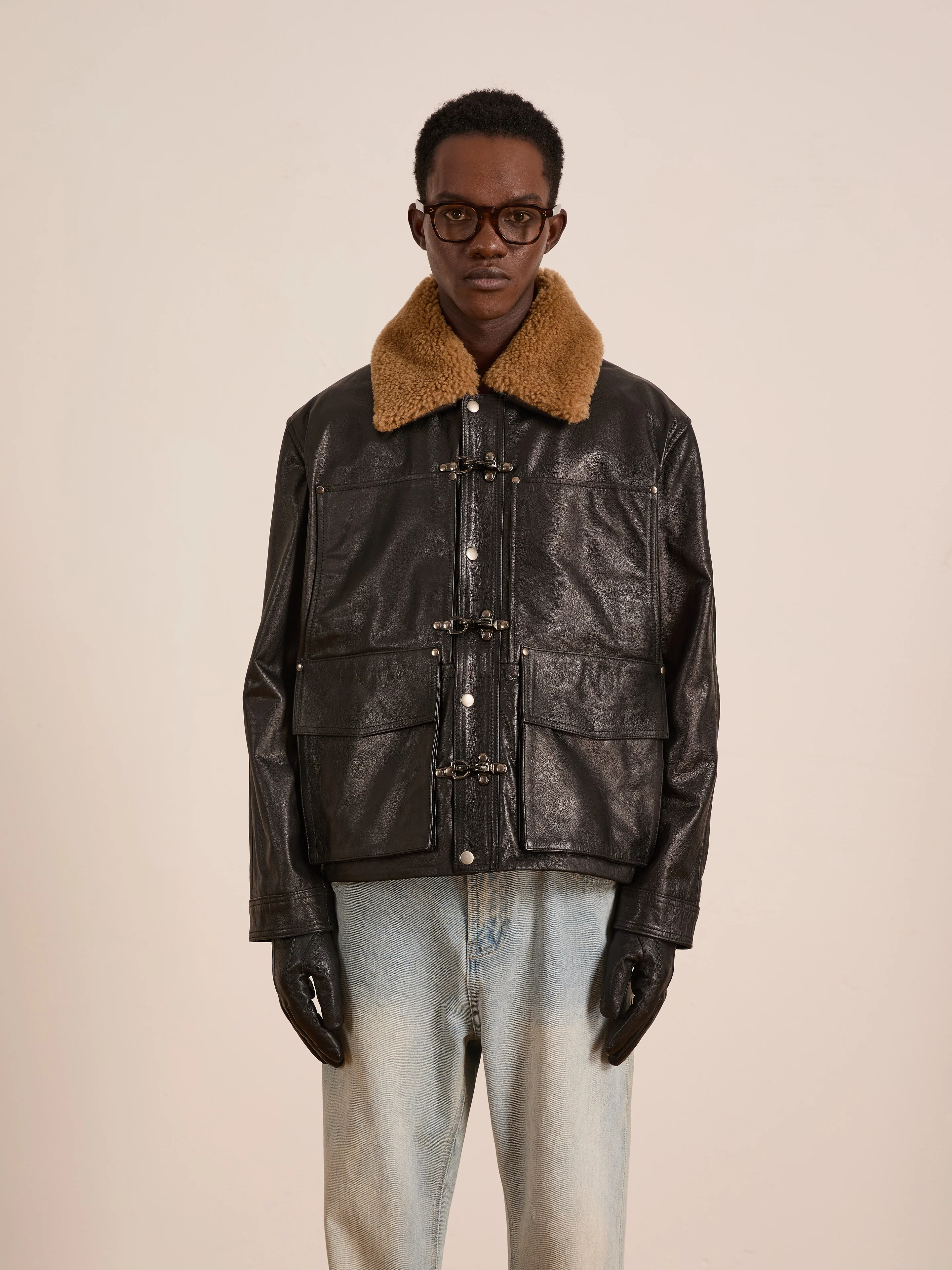 Sherpa Collar Leather Utility Jacket - Image 11