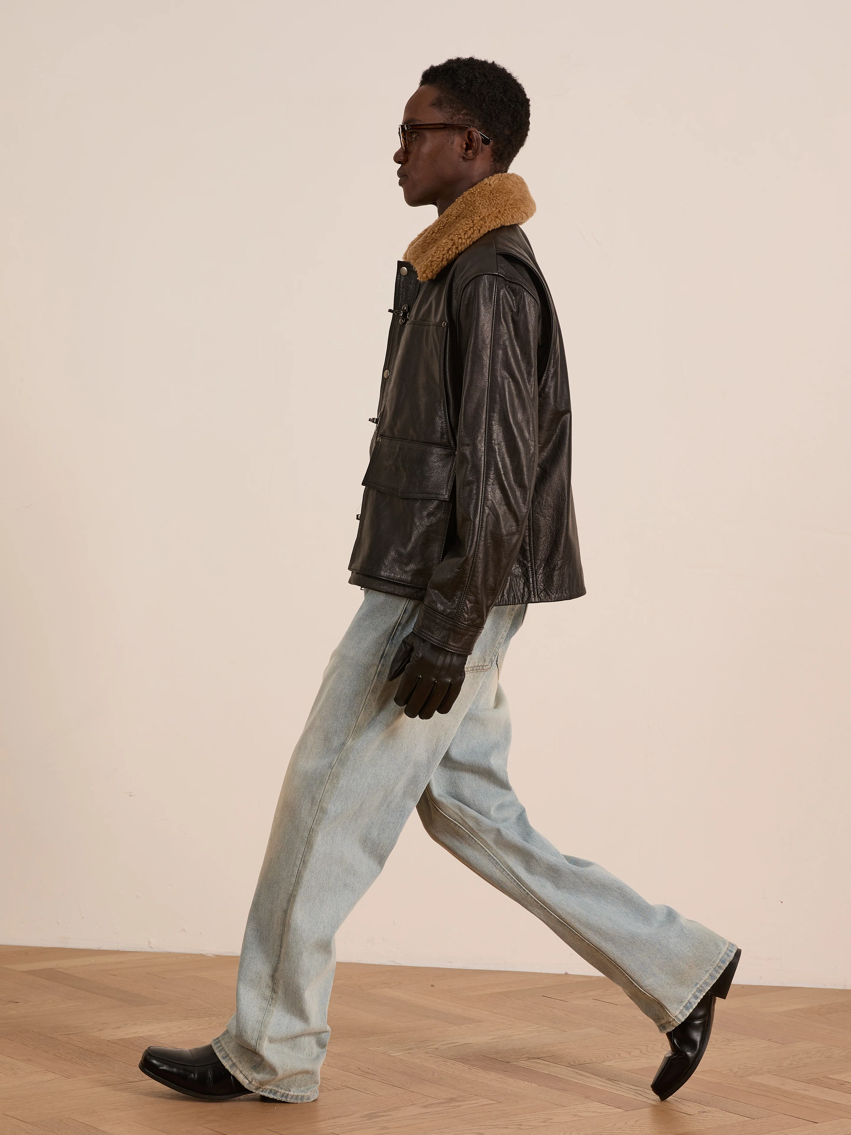 Sherpa Collar Leather Utility Jacket - Image 12