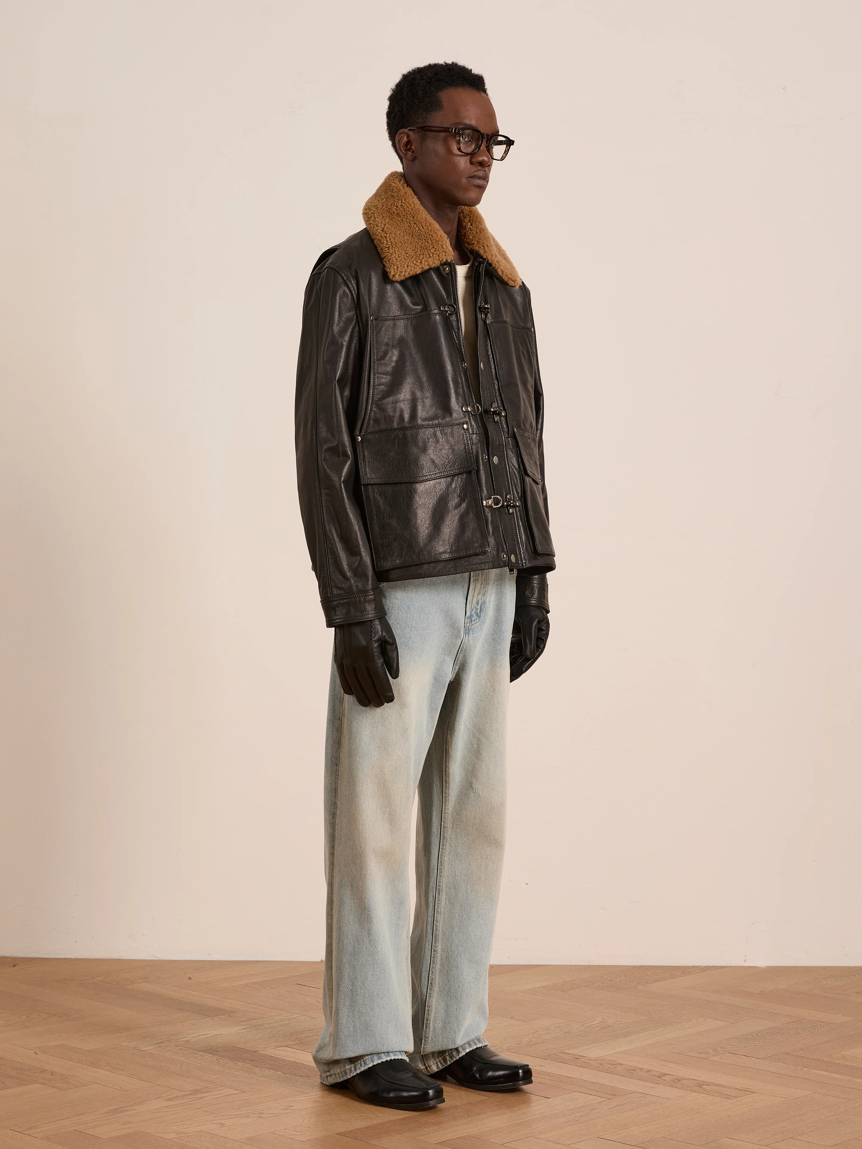 Sherpa Collar Leather Utility Jacket - Image 13