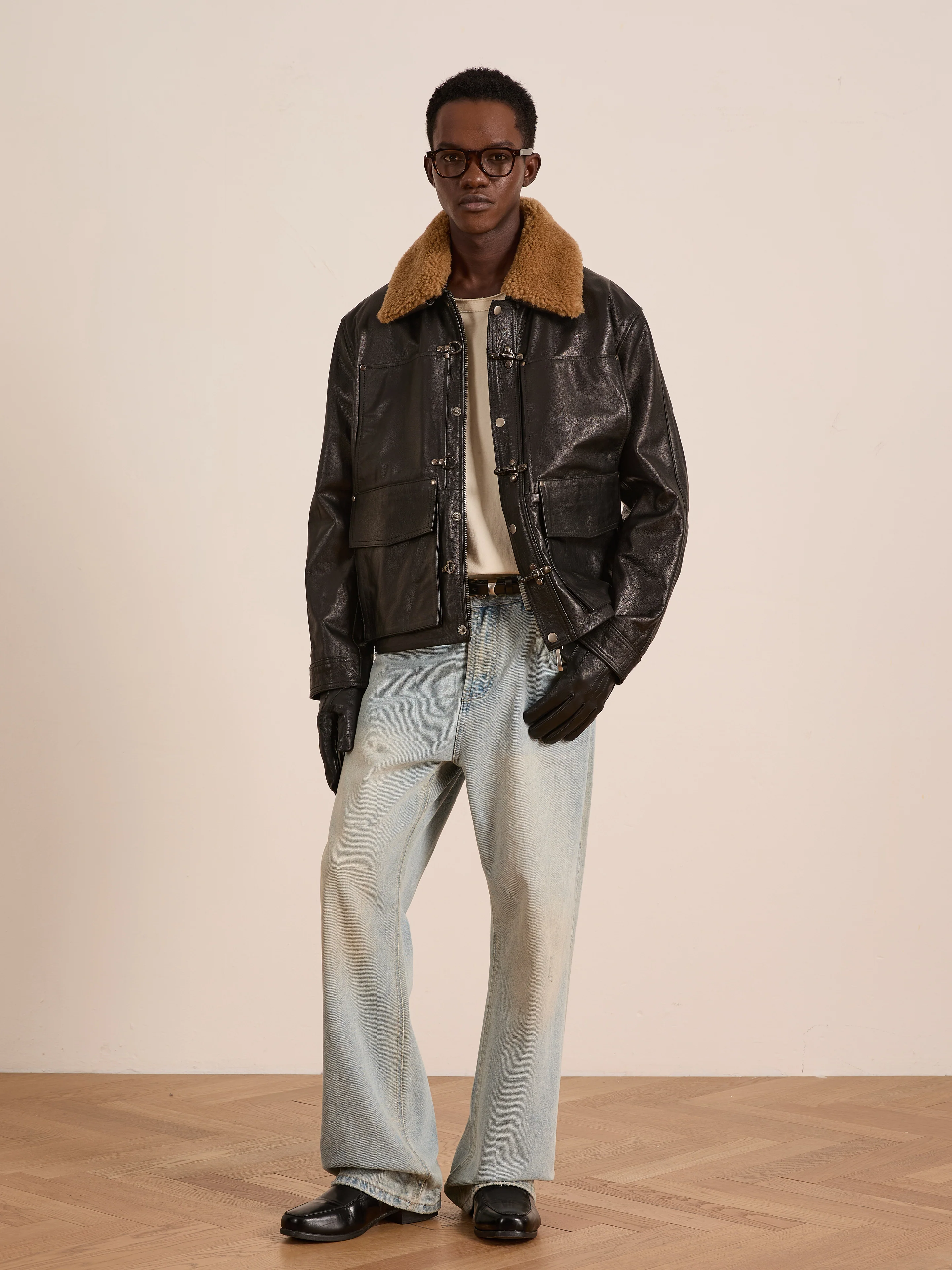 Sherpa Collar Leather Utility Jacket - Image 5