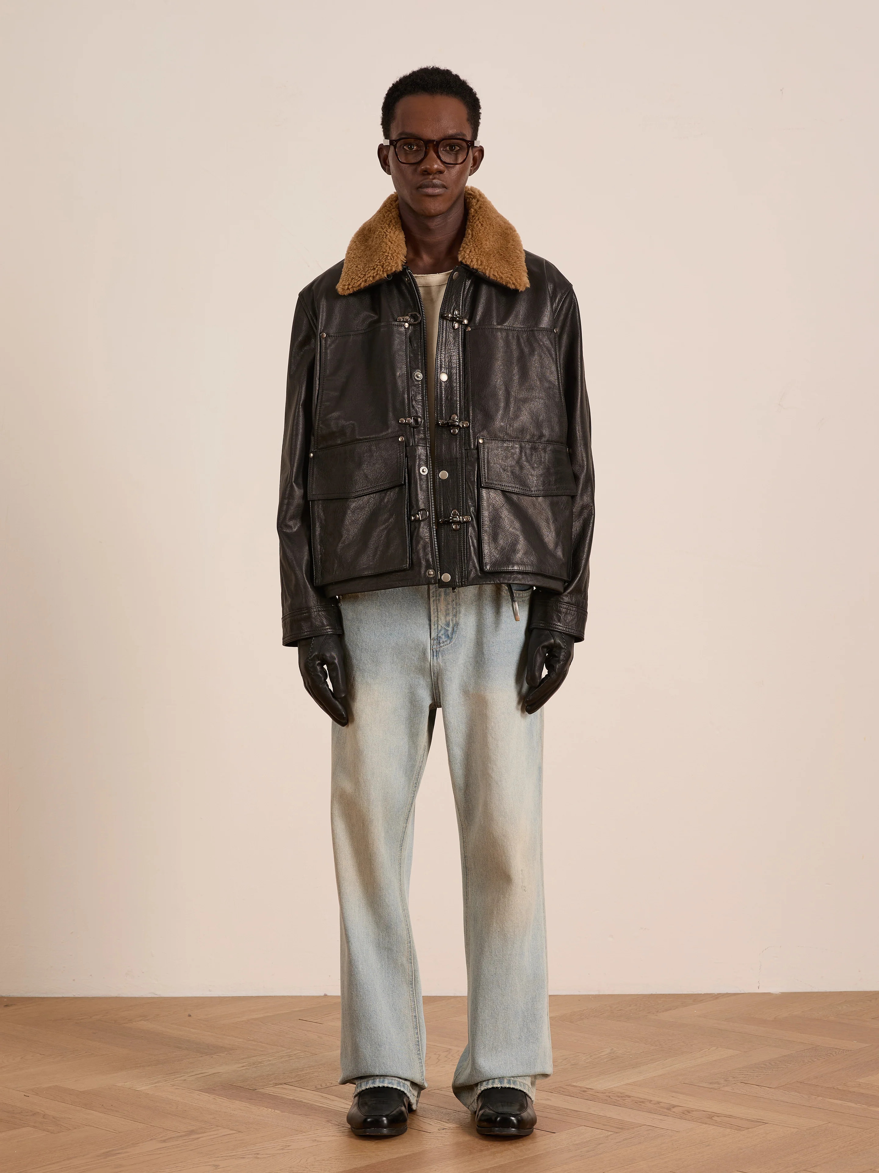 Sherpa Collar Leather Utility Jacket - Image 9
