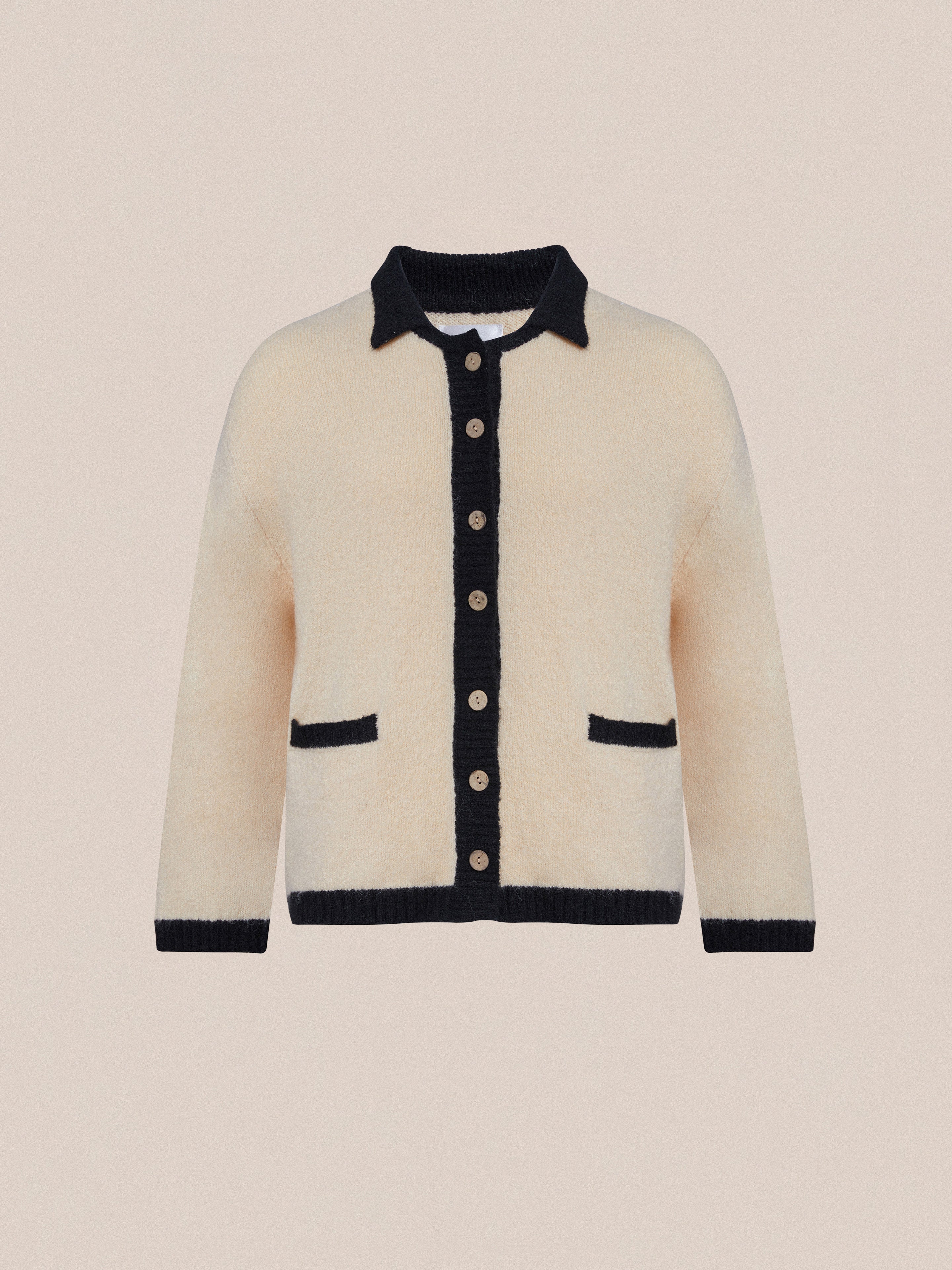 Sima Contrast Collar Knitted Cardigan - Image 5